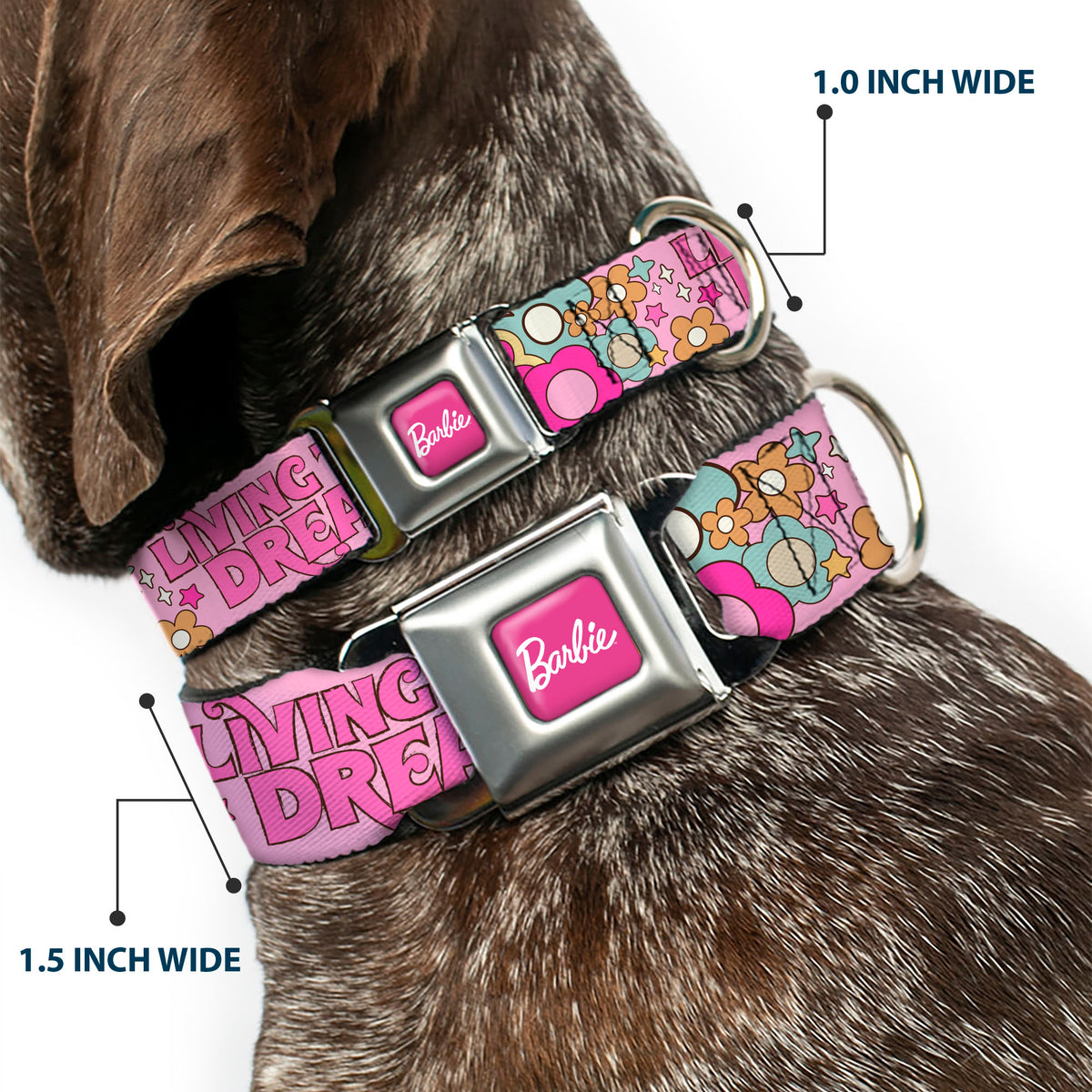 BARBIE Script Signature Full Color Hot Pink/White Seatbelt Buckle Collar - BARBIE LIVING THE DREAM LIFE Icons Collage Pinks Dog Collars Seatbelt Buckle Barbie