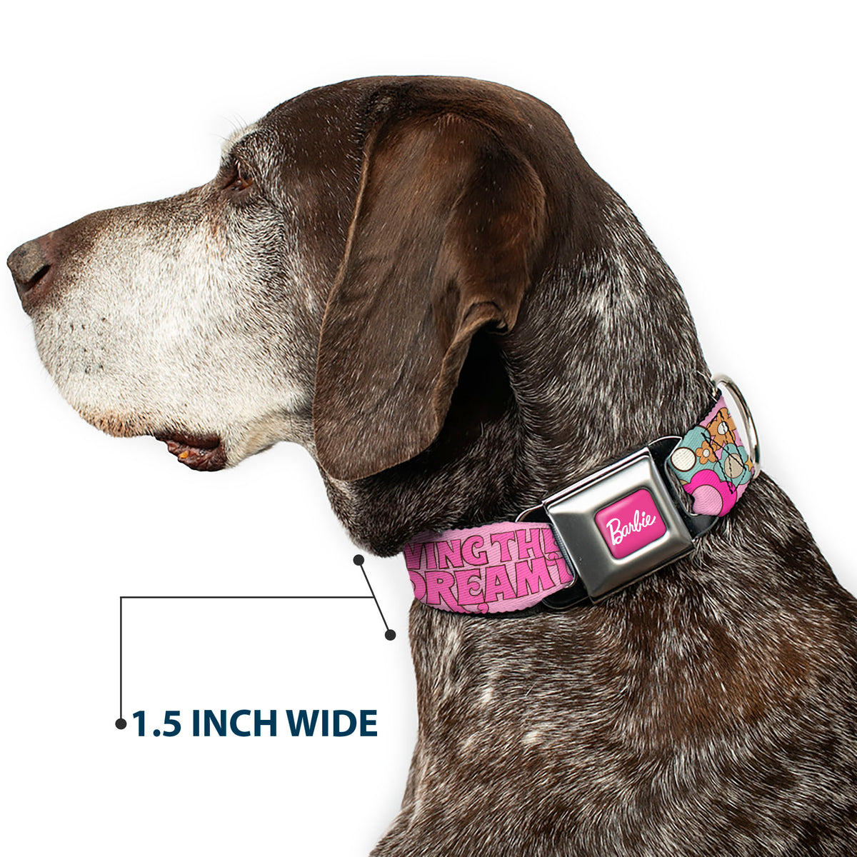 BARBIE Script Signature Full Color Hot Pink/White Seatbelt Buckle Collar - BARBIE LIVING THE DREAM LIFE Icons Collage Pinks Dog Collars Seatbelt Buckle Barbie