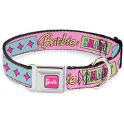 BARBIE Script Signature Full Color Hot Pink/White Seatbelt Buckle Collar - BARBIE SMART BEAUTIFUL STRONG Icons Pink/Multi Color Dog Collars Seatbelt Buckle Barbie
