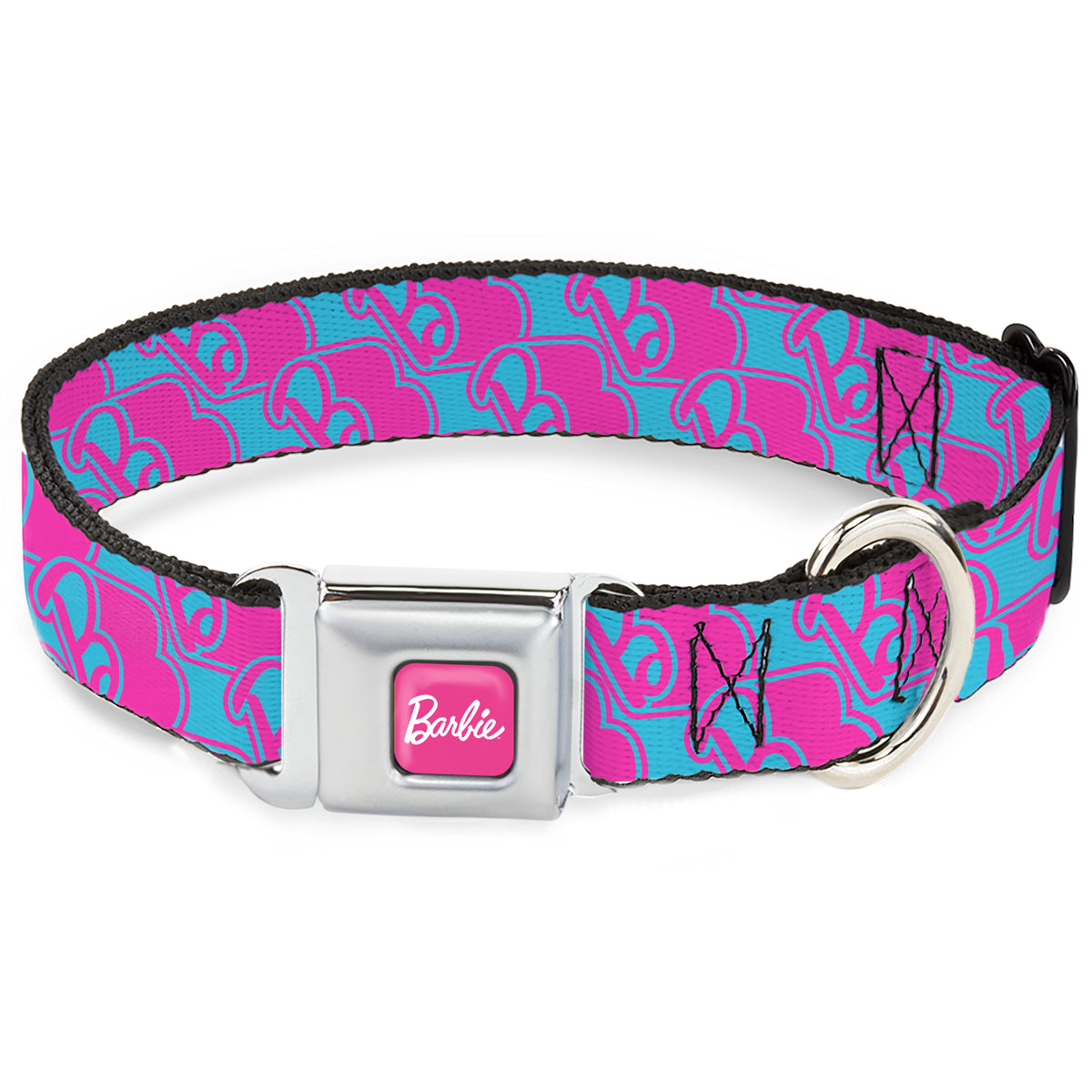 BARBIE Script Signature Full Color Hot Pink/White Seatbelt Buckle Collar - Barbie B Icon Blue/Pink Dog Collars Seatbelt Buckle Barbie