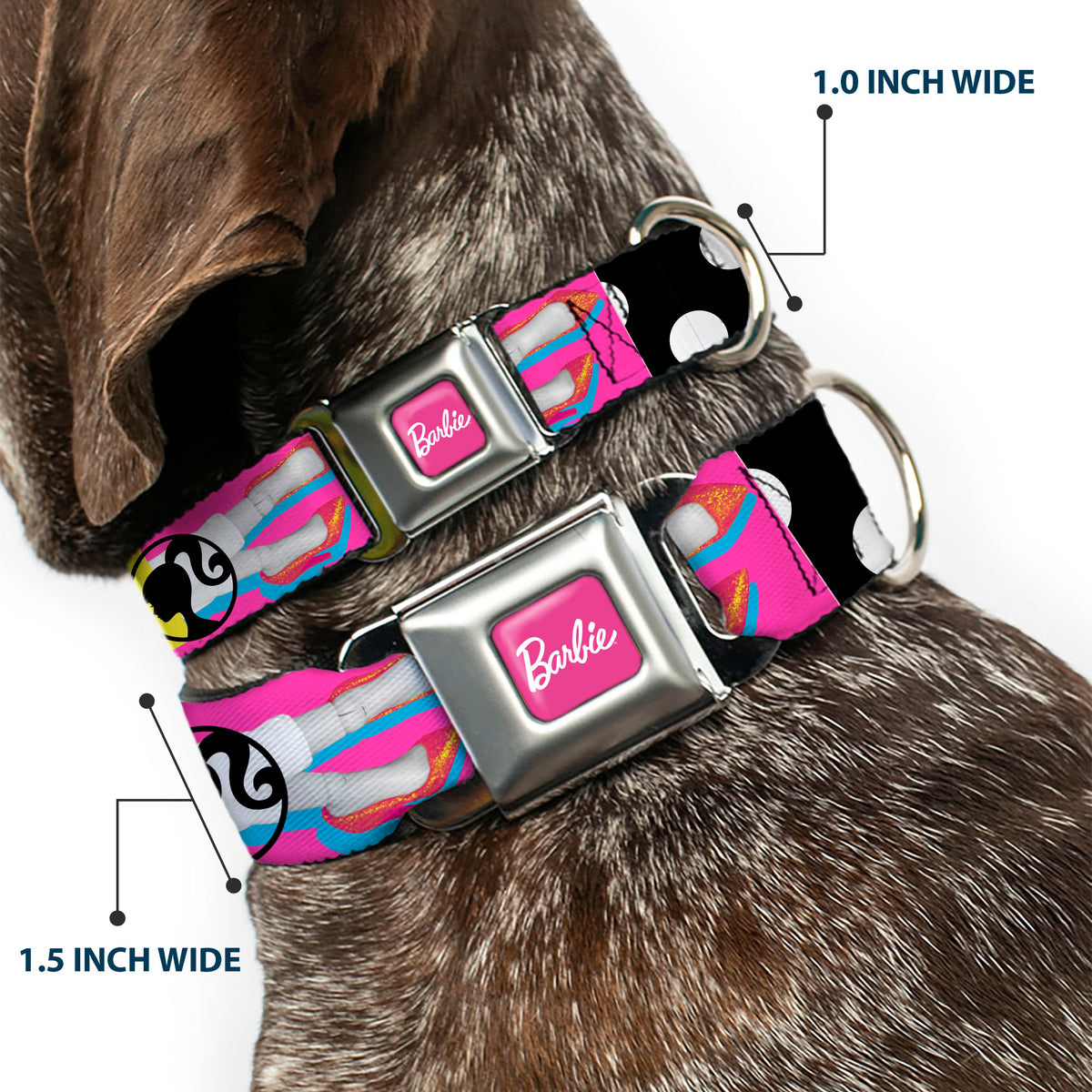 BARBIE Script Signature Full Color Hot Pink/White Seatbelt Buckle Collar - BARBIE Accessory Icons Collage Multi Color Dog Collars Seatbelt Buckle Barbie