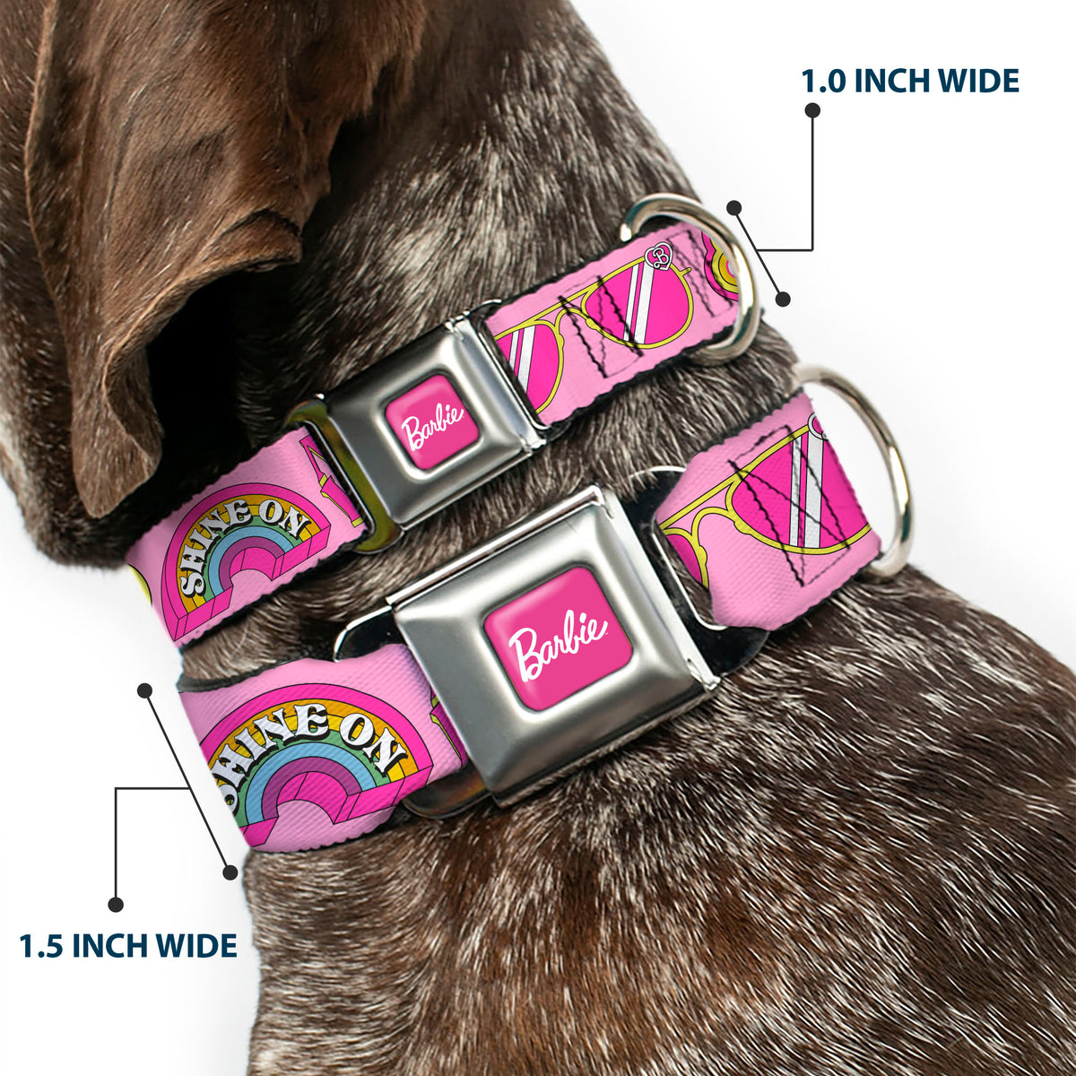BARBIE Script Signature Full Color Hot Pink/White Seatbelt Buckle Collar - Malibu Barbie 1971 Icons and Quotes Pinks/Yellows Dog Collars Seatbelt Buckle Barbie