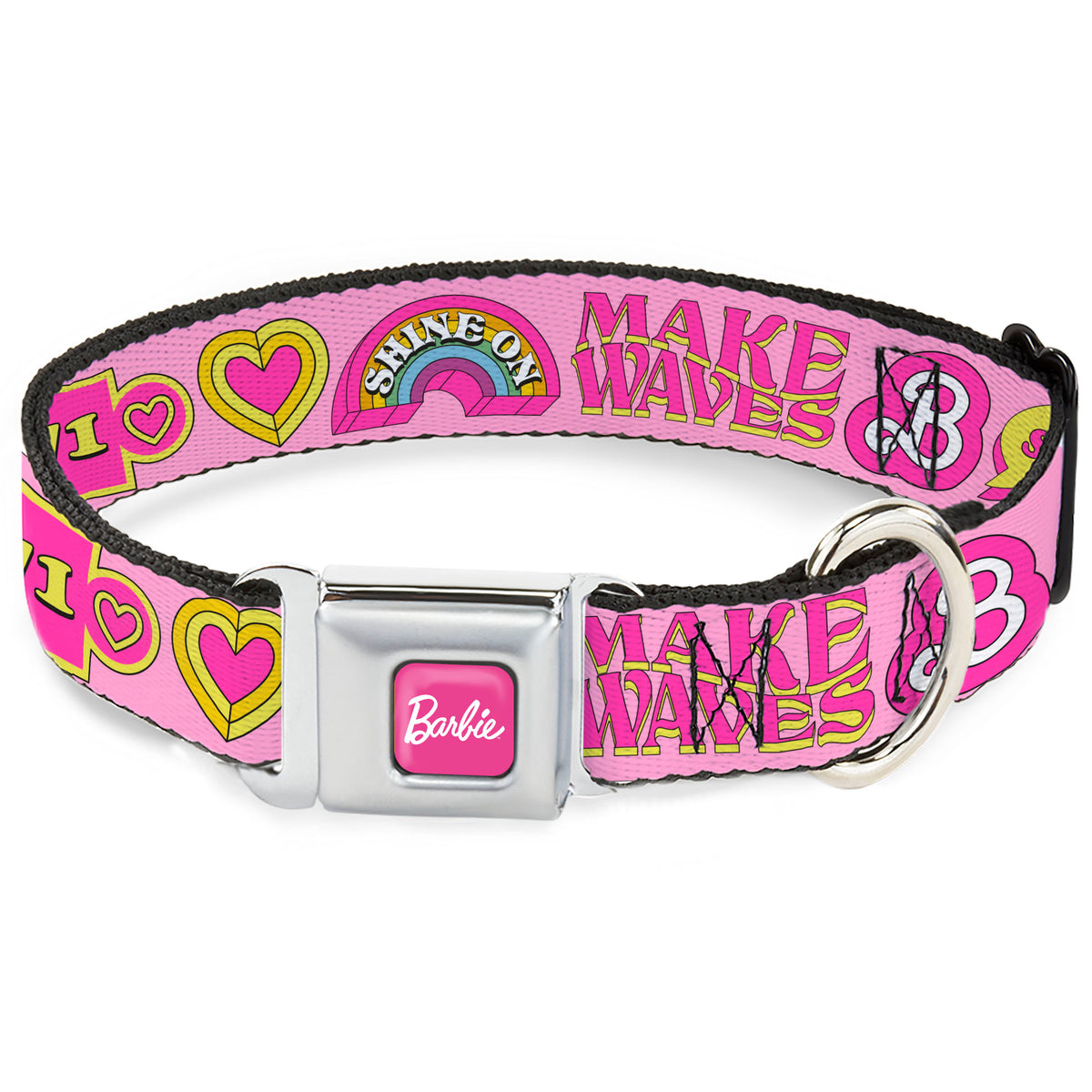 BARBIE Script Signature Full Color Hot Pink/White Seatbelt Buckle Collar - Malibu Barbie 1971 Icons and Quotes Pinks/Yellows Dog Collars Seatbelt Buckle Barbie
