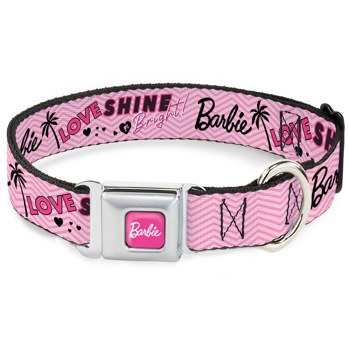 BARBIE Script Signature Full Color Hot Pink/White Seatbelt Buckle Collar - BARBIE LOVE SHINE BRIGHT Chevron Striping Pinks Dog Collars Seatbelt Buckle Barbie