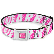 BARBIE Script Signature Full Color Hot Pink/White Seatbelt Buckle Collar - BARBIE Text and Polka Dots Pinks/White Dog Collars Seatbelt Buckle Barbie