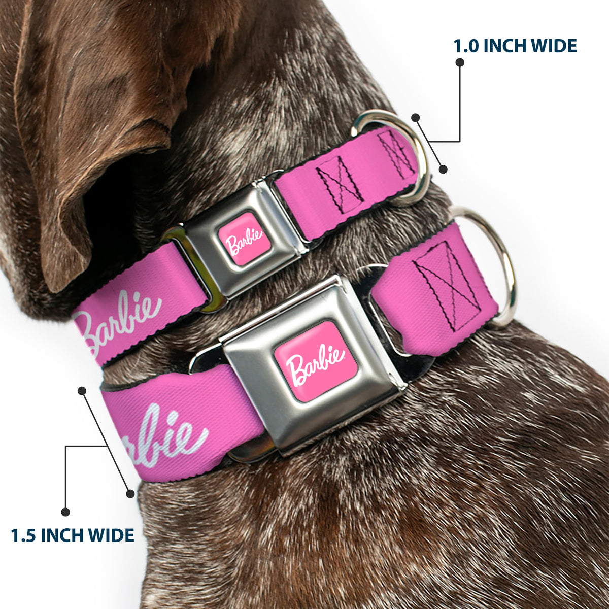 BARBIE Script Signature Full Color Pink/White Seatbelt Buckle Collar - BARBIE Script Signature Logo Pink/White Dog Collars Seatbelt Buckle Barbie