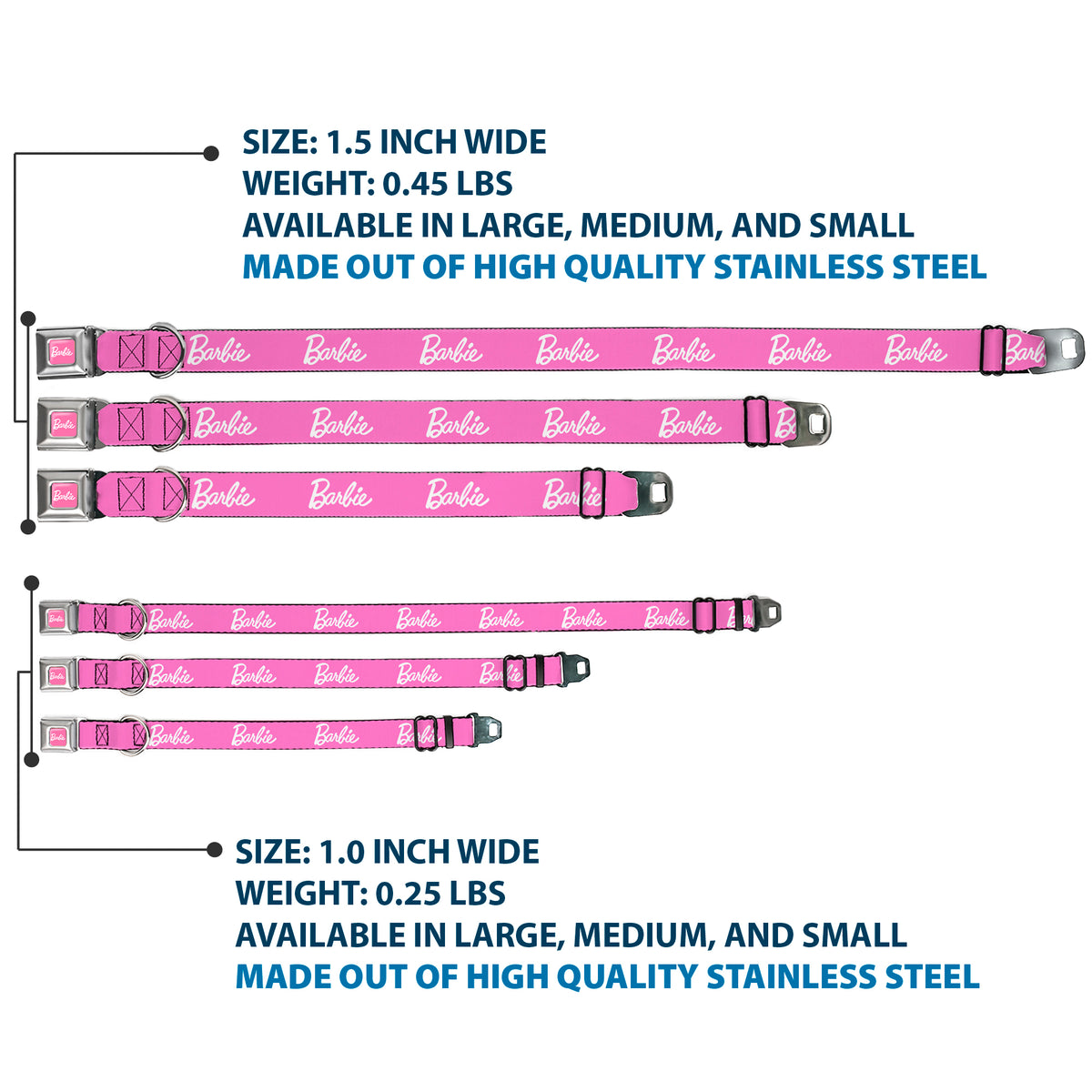 BARBIE Script Signature Full Color Pink/White Seatbelt Buckle Collar - BARBIE Script Signature Logo Pink/White Dog Collars Seatbelt Buckle Barbie