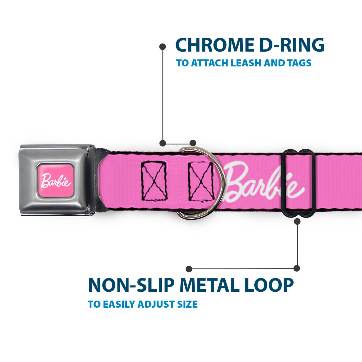 BARBIE Script Signature Full Color Pink/White Seatbelt Buckle Collar - BARBIE Script Signature Logo Pink/White Dog Collars Seatbelt Buckle Barbie