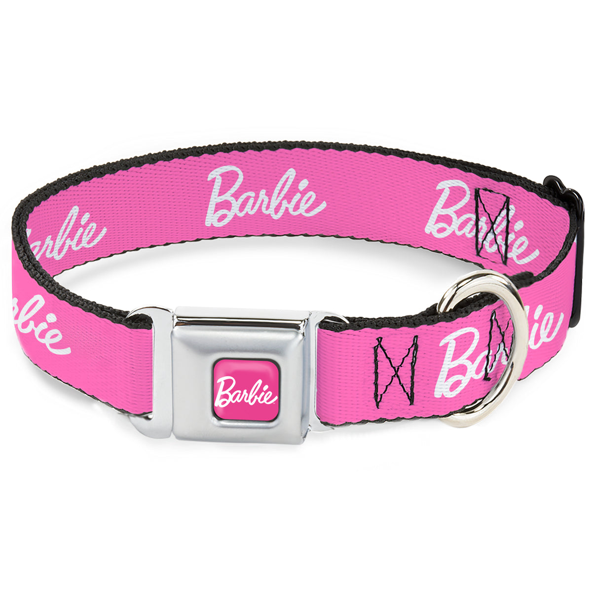 BARBIE Script Signature Full Color Pink/White Seatbelt Buckle Collar - BARBIE Script Signature Logo Pink/White Dog Collars Seatbelt Buckle Barbie