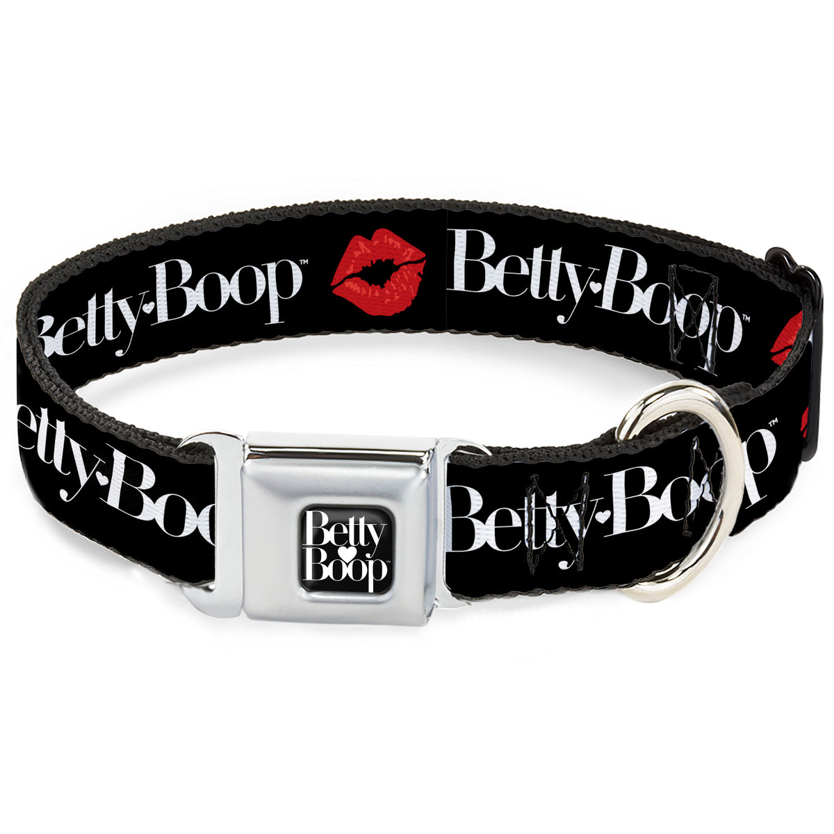 BETTY BOOP Text Heart Logo Full Color Black/White Seatbelt Buckle Collar - BETTY BOOP Text and Kiss Black/White/Red Dog Collars Seatbelt Buckle Betty Boop