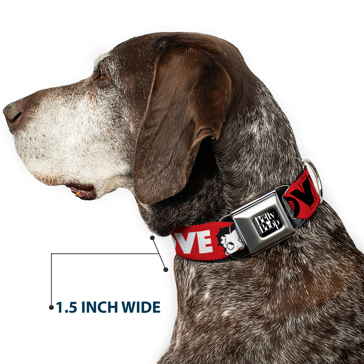 BETTY BOOP Text Heart Logo Full Color Black/White Seatbelt Buckle Collar - Betty Boop Face and LOVE Text Red/Black/White Dog Collars Seatbelt Buckle Betty Boop