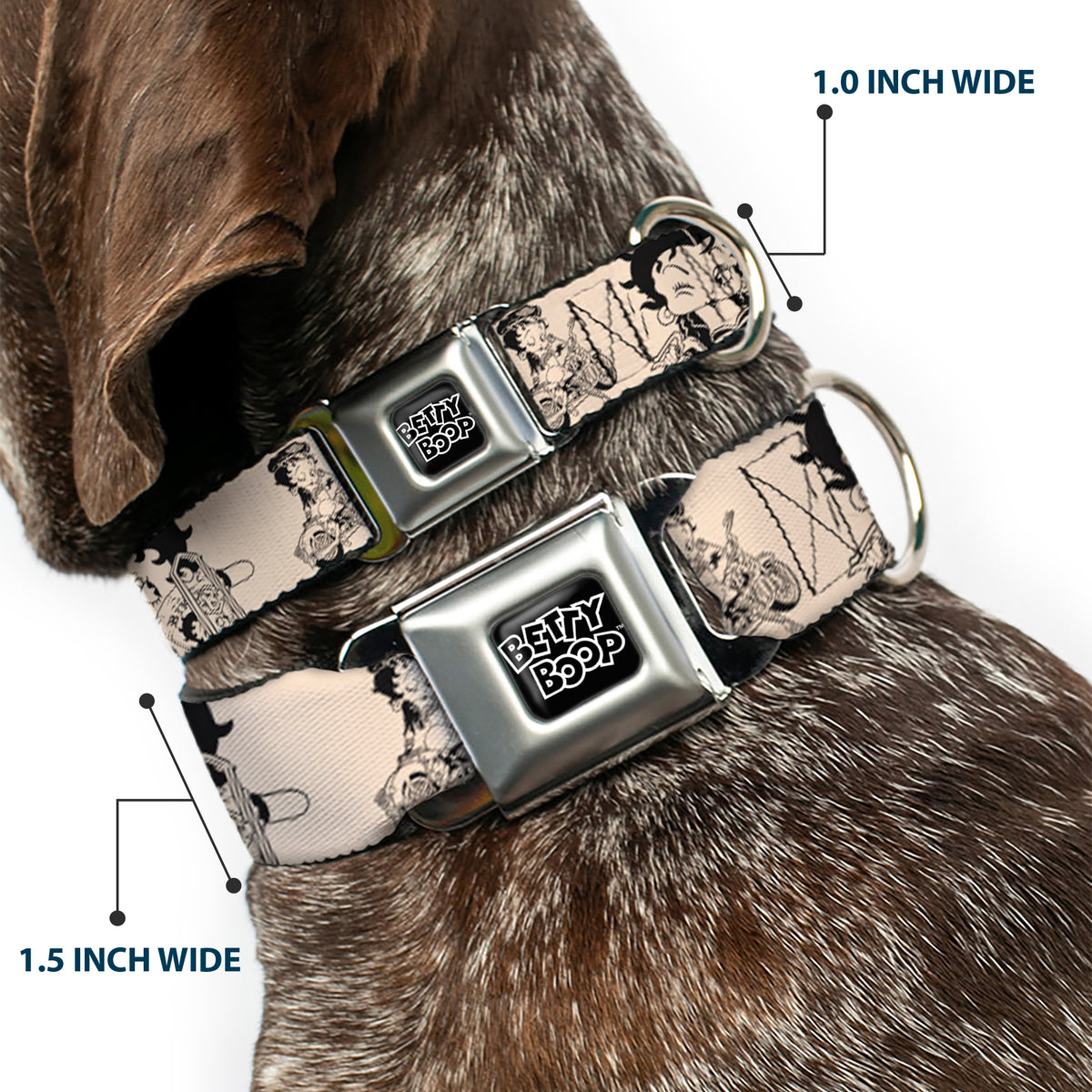 BETTY BOOP Text Heart Logo Full Color Black/White Seatbelt Buckle Collar - Betty Boop Biker Betty Poses Beige/Black Dog Collars Seatbelt Buckle Betty Boop