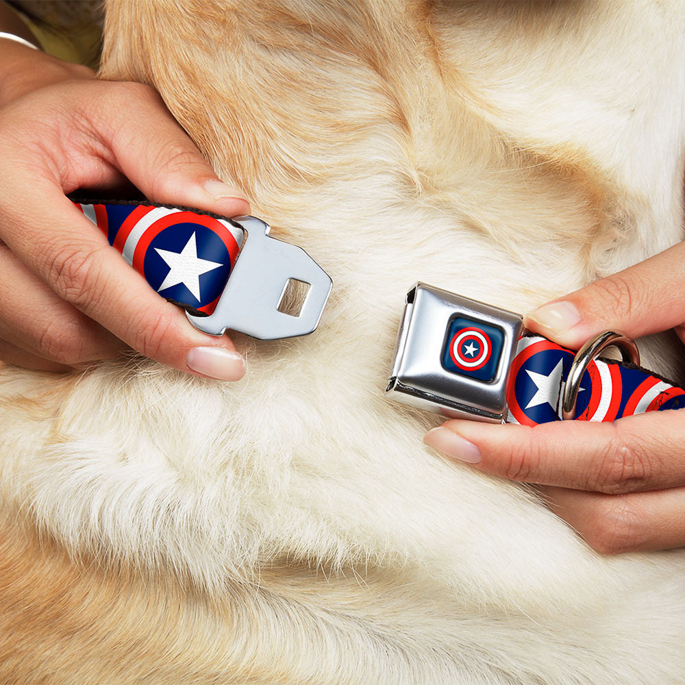 MARVEL COMICS Captain America Shield Full Color Navy Seatbelt Buckle Collar - Captain America Shield Repeat Navy Dog Collars Seatbelt Buckle Marvel Comics