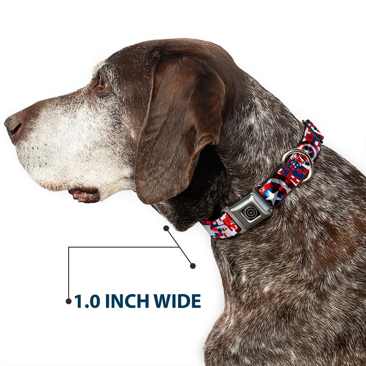 MARVEL AVENGERS Captain America Shield Black Silver Seatbelt Buckle Collar - Captain America Shield Digital Camo Blue/White/Red Dog Collars Seatbelt Buckle Marvel Comics