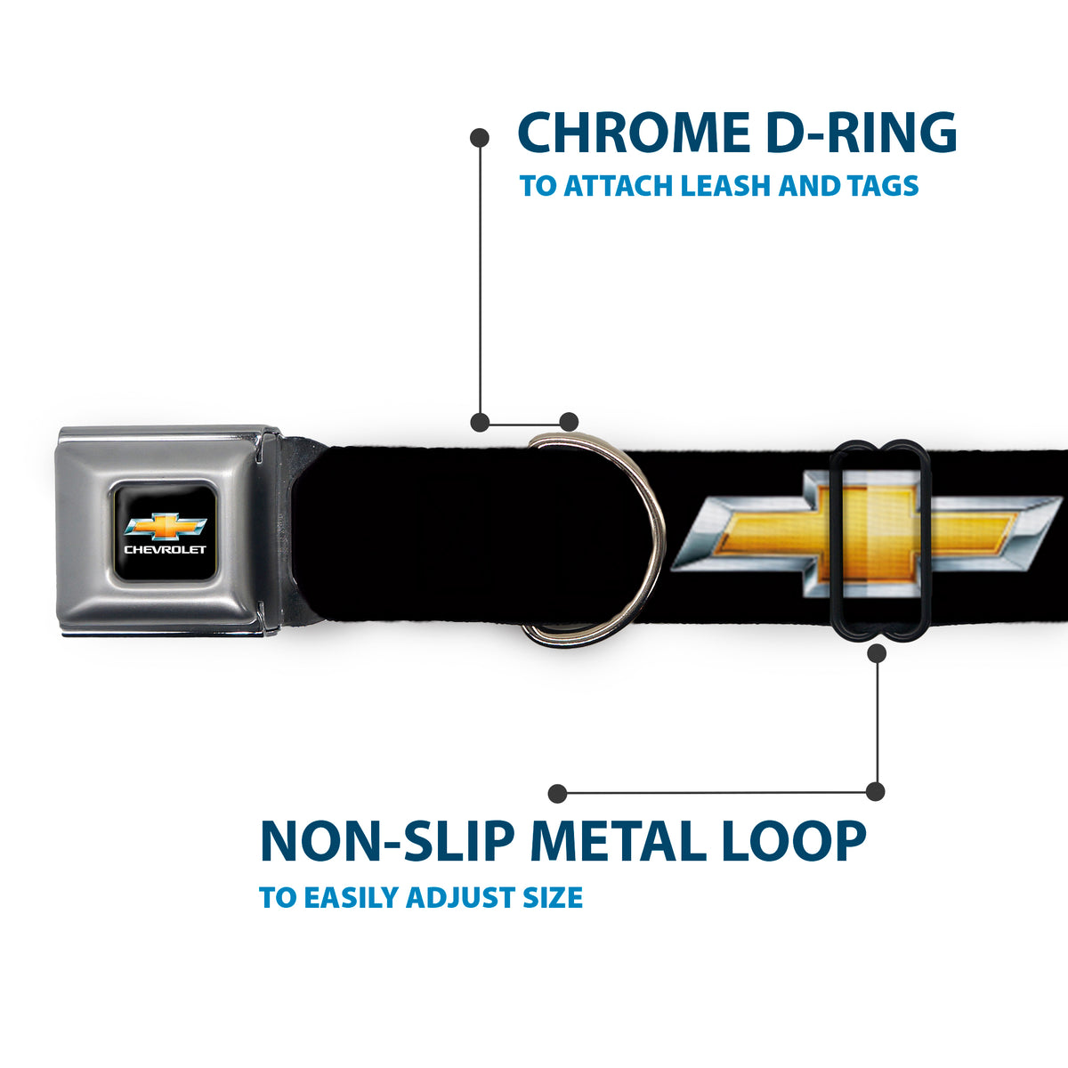 Chevy Bowtie Full Color Black Gold Seatbelt Buckle Collar - Chevy Bowtie Black/Gold Logo REPEAT Dog Collars Seatbelt Buckle GM General Motors
