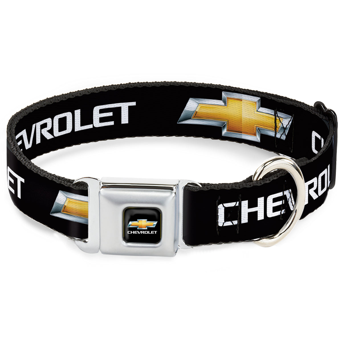 Chevy Bowtie Full Color Black Gold Seatbelt Buckle Collar - Chevy Bowtie Black/Gold Logo REPEAT Dog Collars Seatbelt Buckle GM General Motors