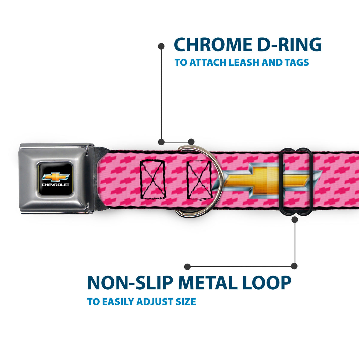 Chevy Bowtie Full Color Black Gold Seatbelt Buckle Collar - Chevy Gold Bowtie w/Logo PINK Dog Collars Seatbelt Buckle GM General Motors