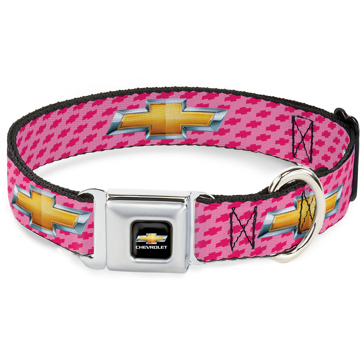 Chevy Bowtie Full Color Black Gold Seatbelt Buckle Collar - Chevy Gold Bowtie w/Logo PINK Dog Collars Seatbelt Buckle GM General Motors