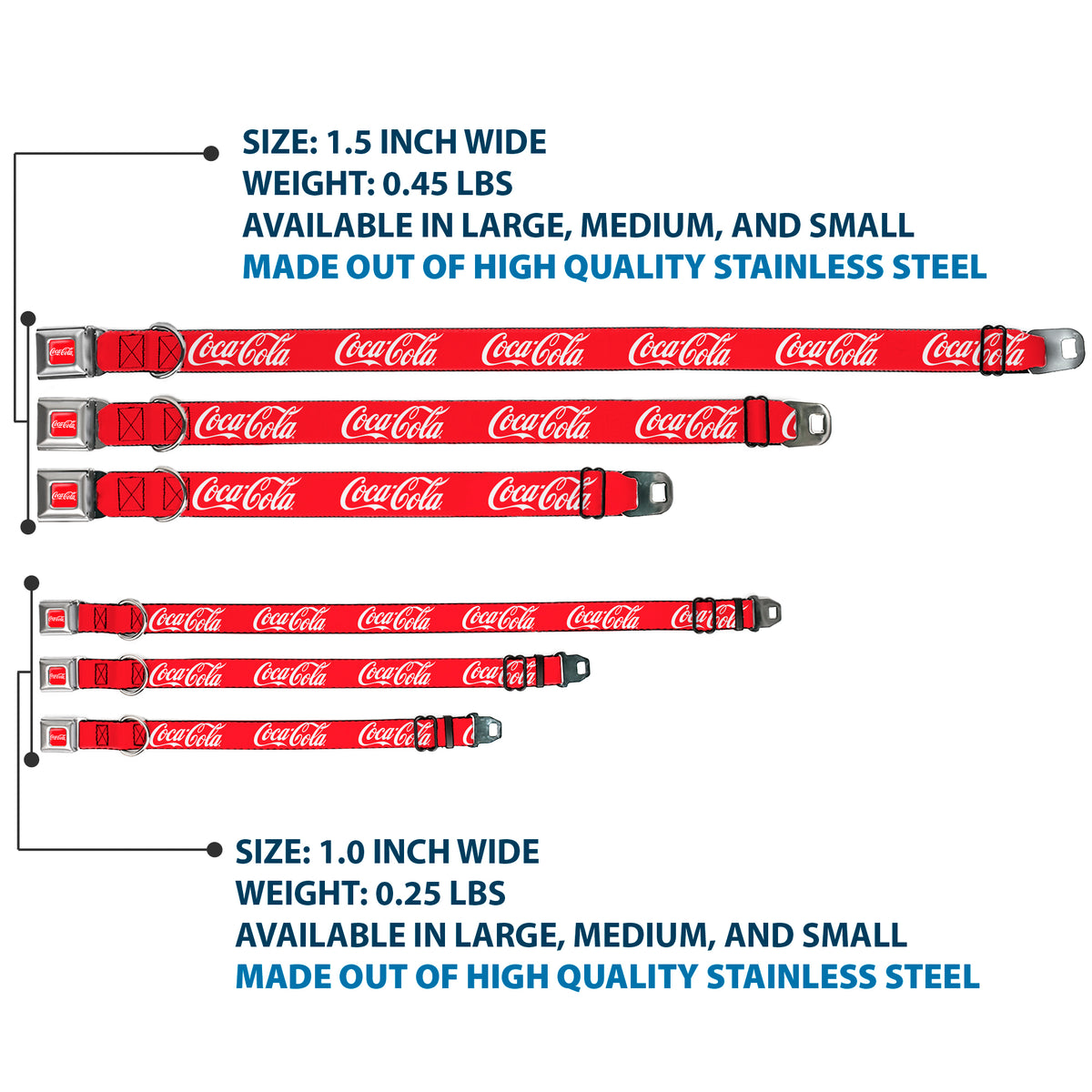 COCA-COLA Script Logo Full Color Red/White Seatbelt Buckle Collar - COCA-COLA Script Logo Red/White Dog Collars Seatbelt Buckle Coca-Cola