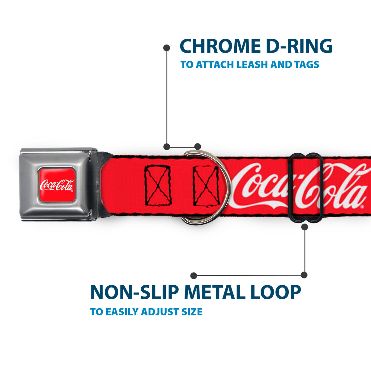 COCA-COLA Script Logo Full Color Red/White Seatbelt Buckle Collar - COCA-COLA Script Logo Red/White Dog Collars Seatbelt Buckle Coca-Cola