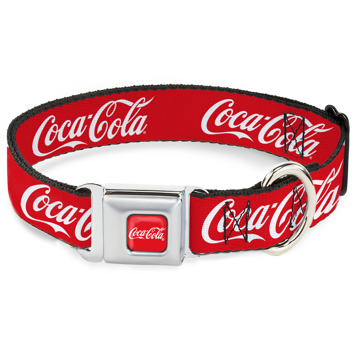 COCA-COLA Script Logo Full Color Red/White Seatbelt Buckle Collar - COCA-COLA Script Logo Red/White Dog Collars Seatbelt Buckle Coca-Cola