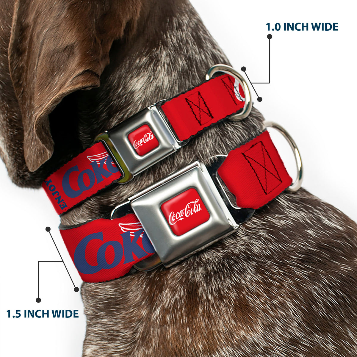 COCA-COLA Script Logo Full Color Red/White Seatbelt Buckle Collar - COCA-COLA ENJOY COKE Bottle in Hand Wings Logo Red/White/Blue Dog Collars Seatbelt Buckle Coca-Cola