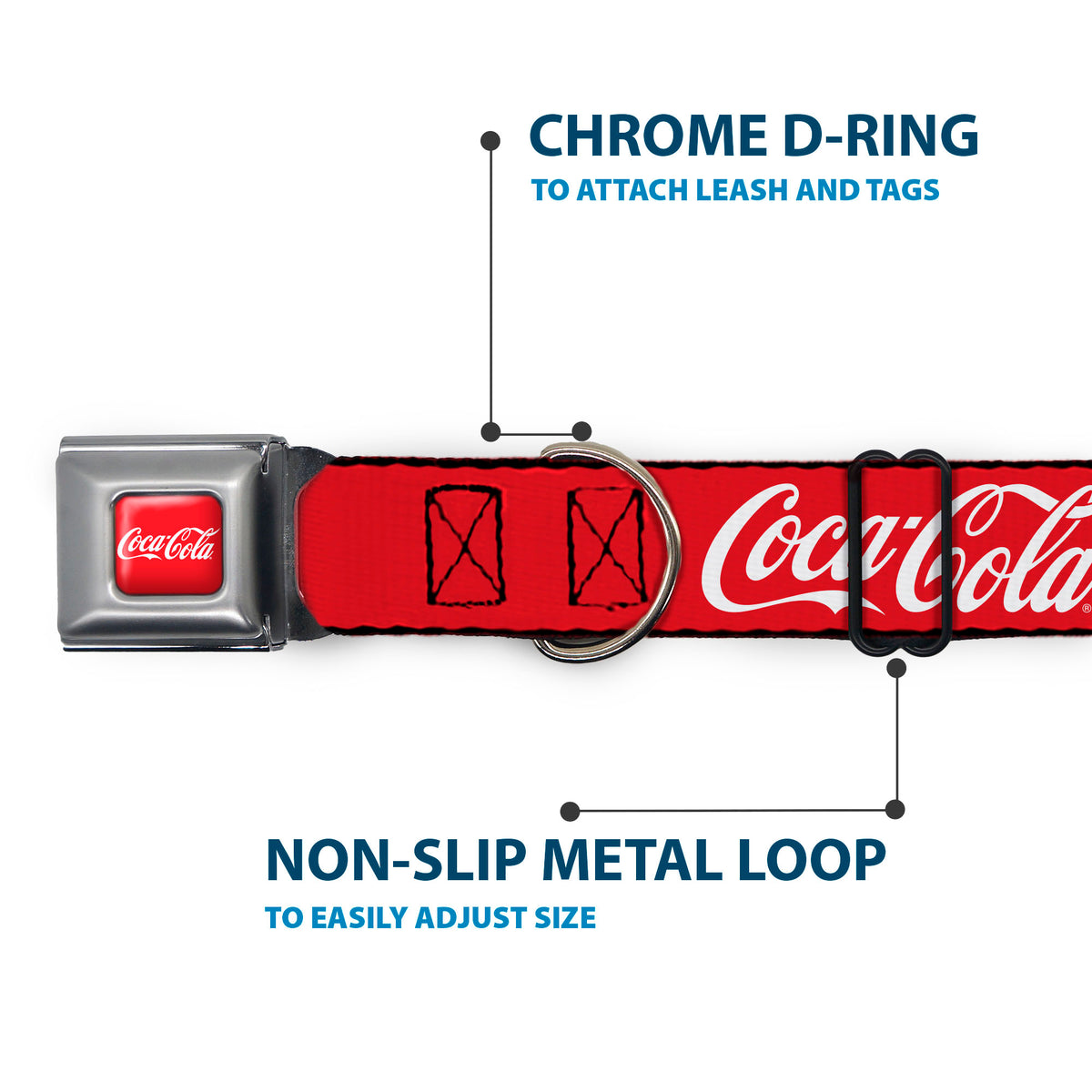 COCA-COLA Script Logo Full Color Red/White Seatbelt Buckle Collar - COCA-COLA ENJOY COKE Bottle in Hand Wings Logo Red/White/Blue Dog Collars Seatbelt Buckle Coca-Cola