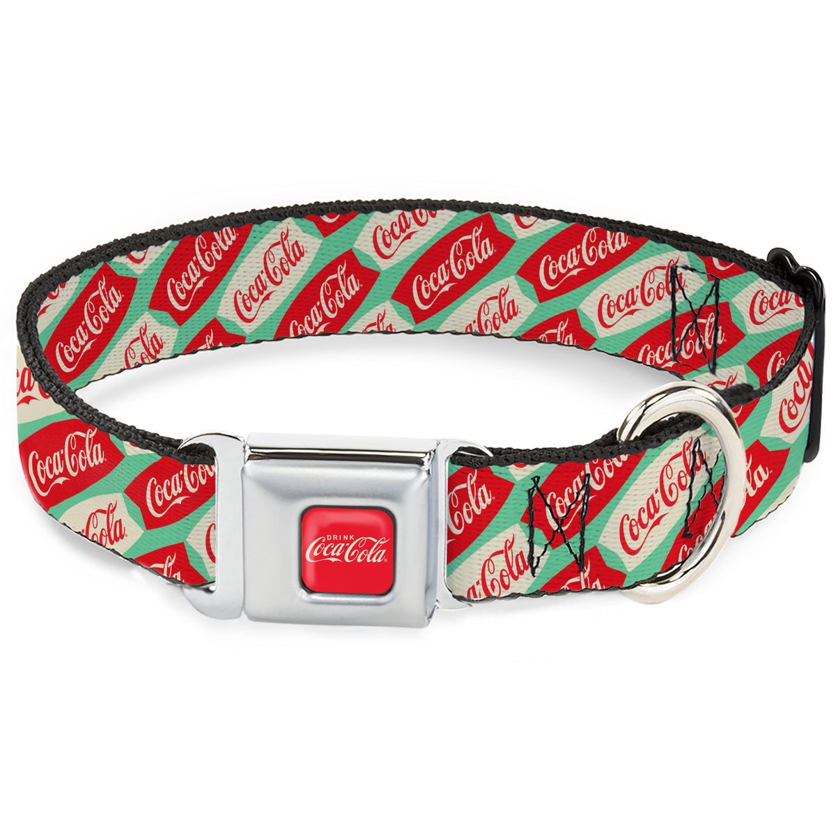 DRINK COCA-COLA Logo Full Color Red/White Seatbelt Buckle Collar - Coca-Cola Script Marquee Logo Green/Red/White Dog Collars Seatbelt Buckle Coca-Cola