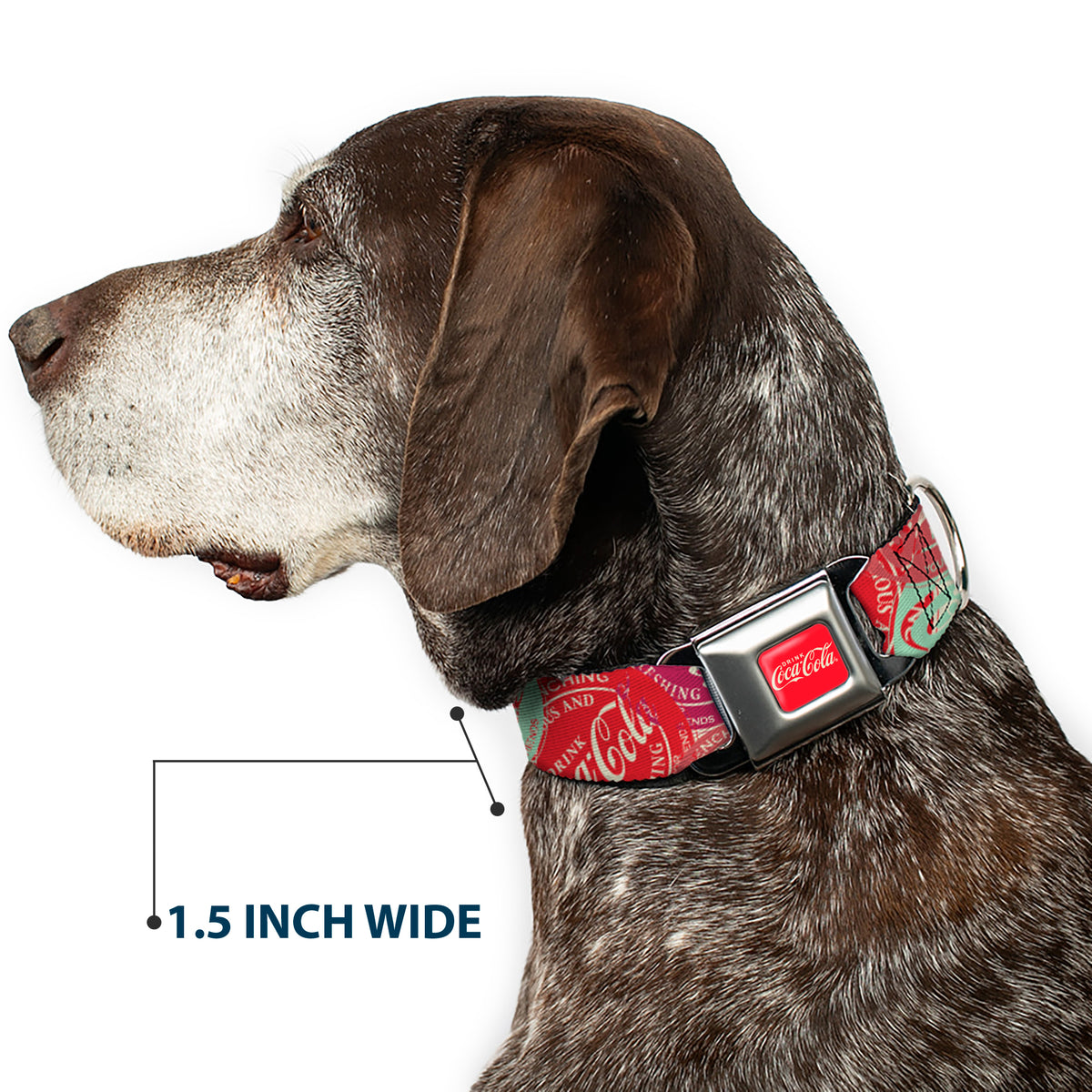 DRINK COCA-COLA Logo Full Color Red/White Seatbelt Buckle Collar - DRINK COCA-COLA Coke Patches Stacked Reds/Multi Color Dog Collars Seatbelt Buckle Coca-Cola