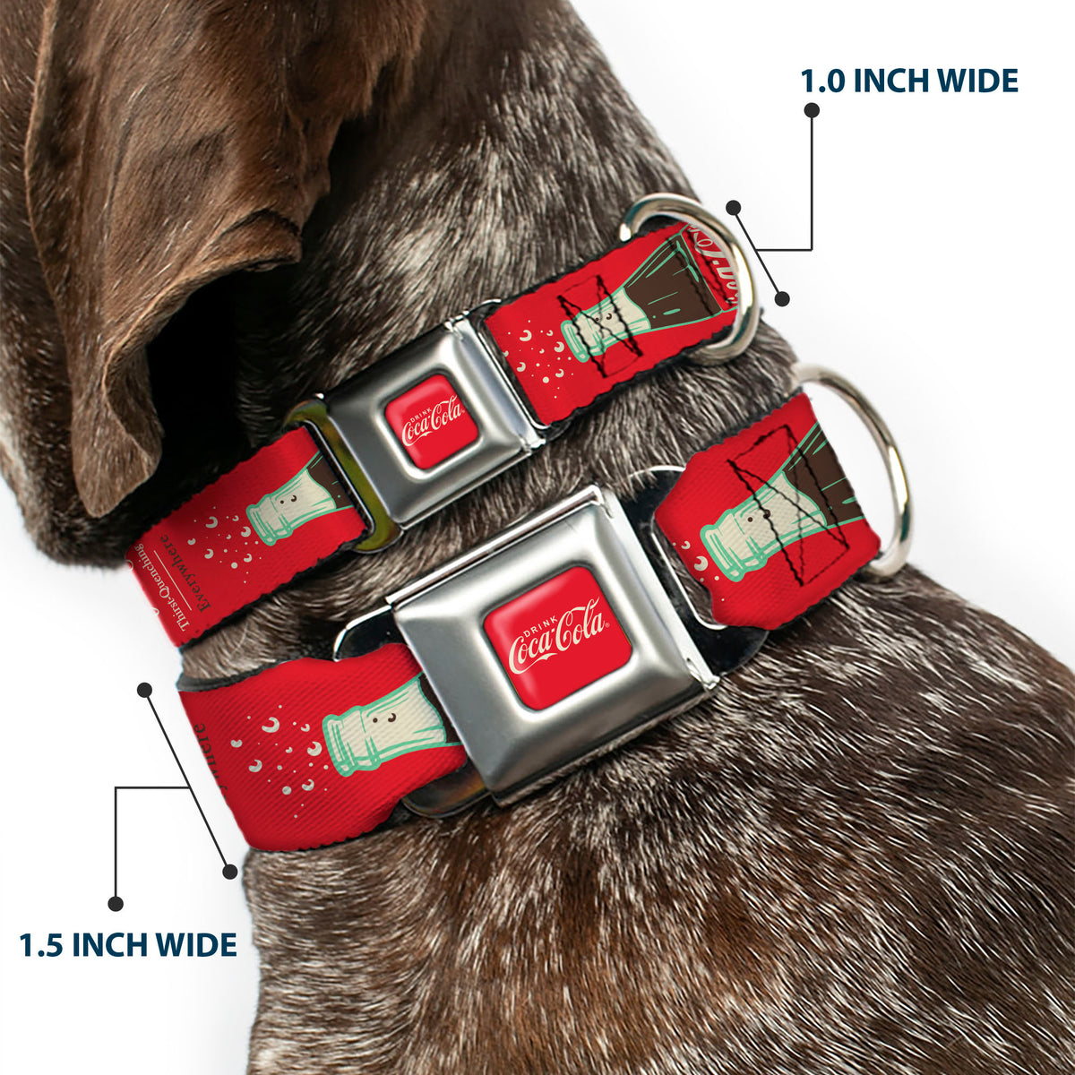 DRINK COCA-COLA Logo Full Color Red/White Seatbelt Buckle Collar - Vintage Coca-Cola DELICIOUS GO REFRESHED Typography and Bottle Red/Brown/White Dog Collars Seatbelt Buckle Coca-Cola