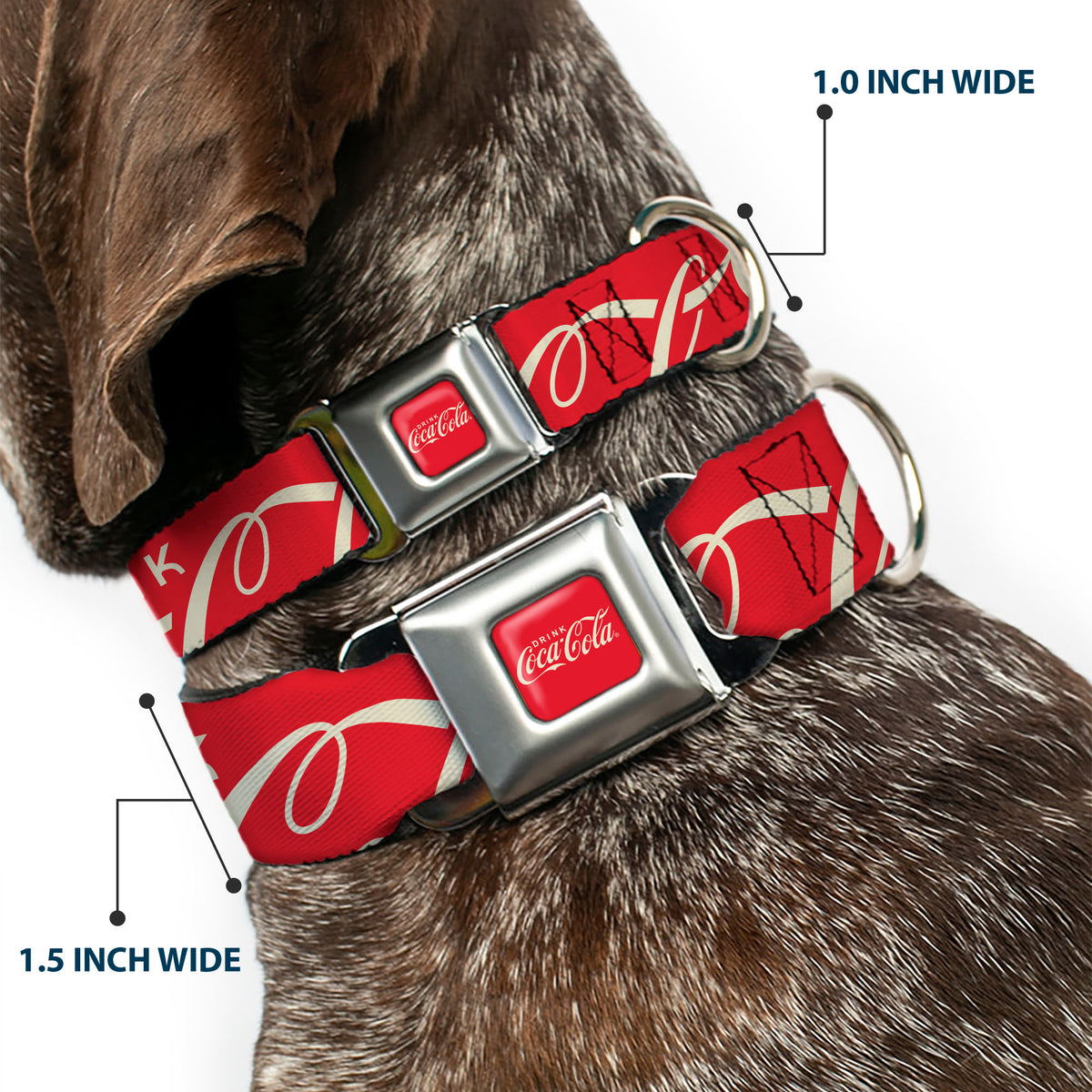 DRINK COCA-COLA Logo Full Color Red/White Seatbelt Buckle Collar - DRINK COCA-COLA Typography Logo Scattered Red/White Dog Collars Seatbelt Buckle Coca-Cola