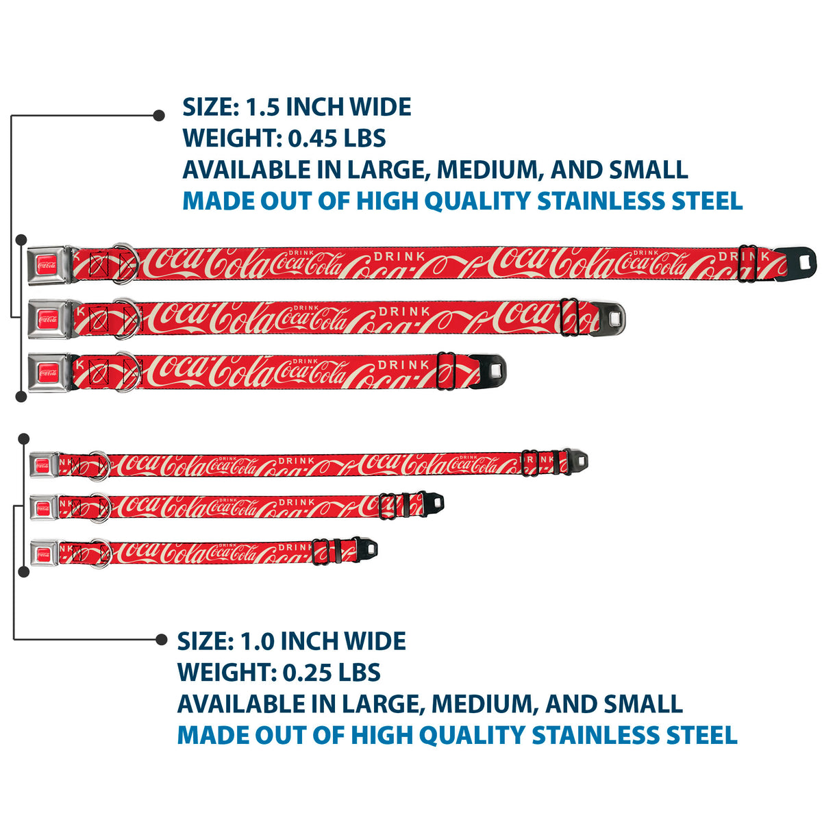 DRINK COCA-COLA Logo Full Color Red/White Seatbelt Buckle Collar - DRINK COCA-COLA Typography Logo Scattered Red/White Dog Collars Seatbelt Buckle Coca-Cola