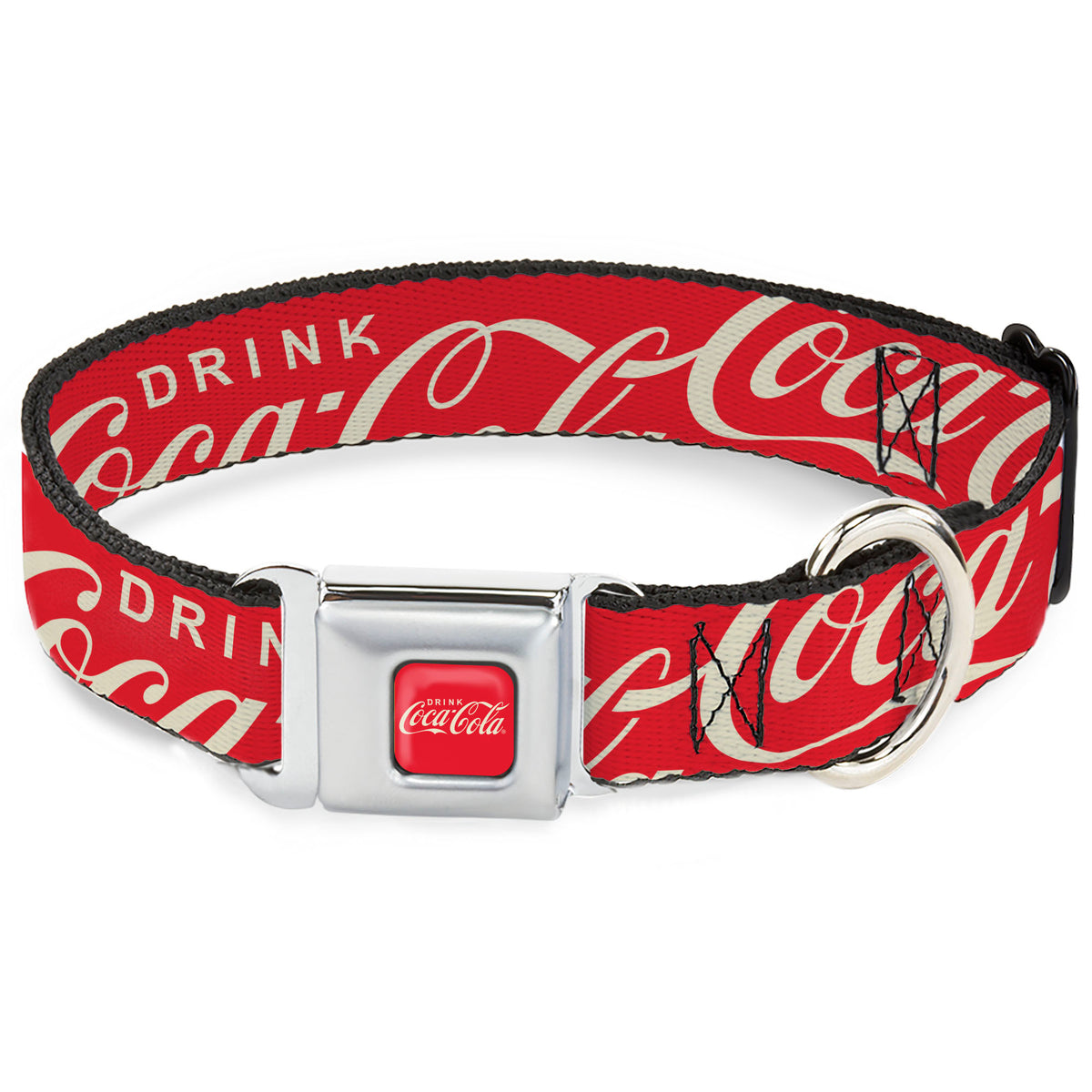 DRINK COCA-COLA Logo Full Color Red/White Seatbelt Buckle Collar - DRINK COCA-COLA Typography Logo Scattered Red/White Dog Collars Seatbelt Buckle Coca-Cola