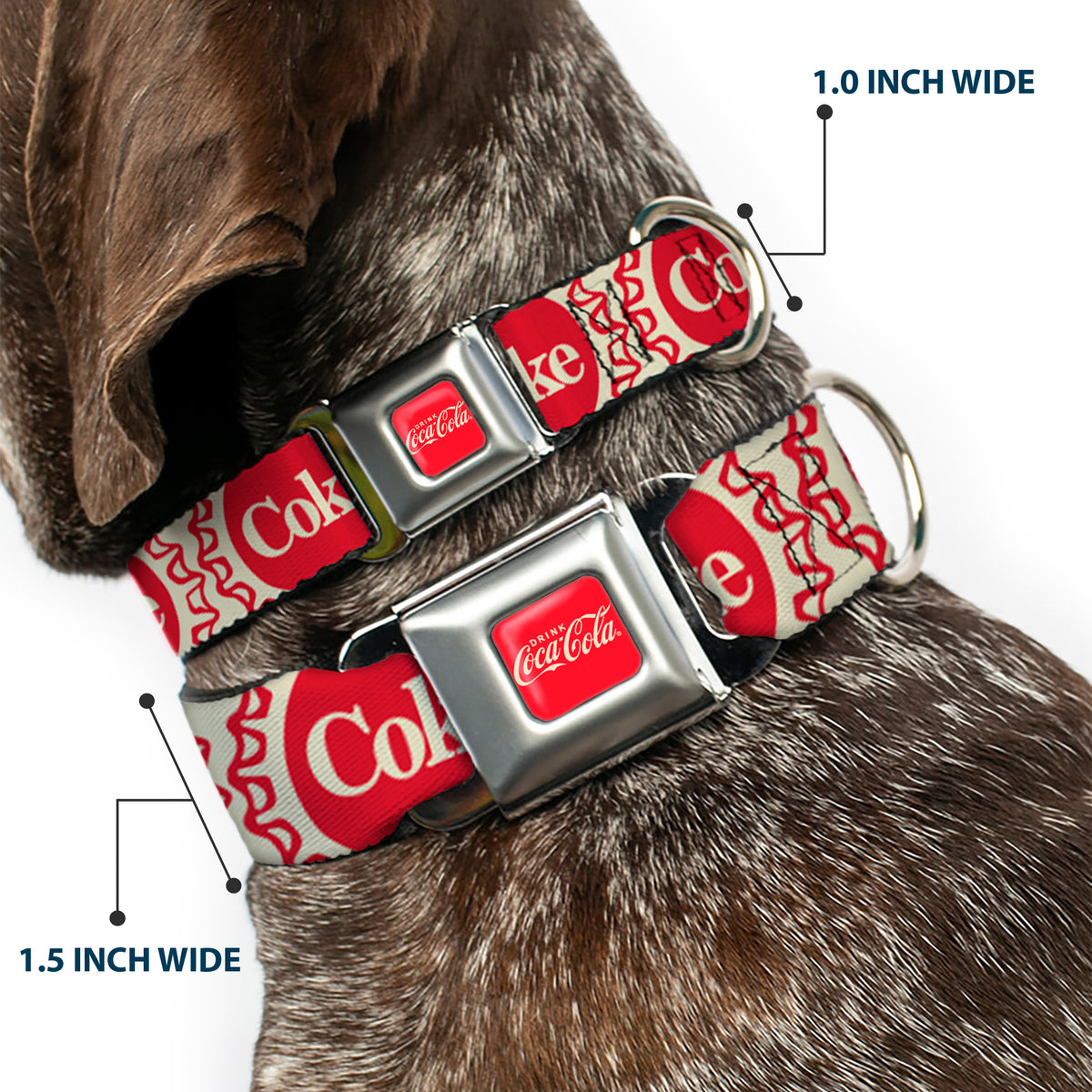 DRINK COCA-COLA Logo Full Color Red/White Seatbelt Buckle Collar - Vintage COKE Bottle Caps White/Red Dog Collars Seatbelt Buckle Coca-Cola