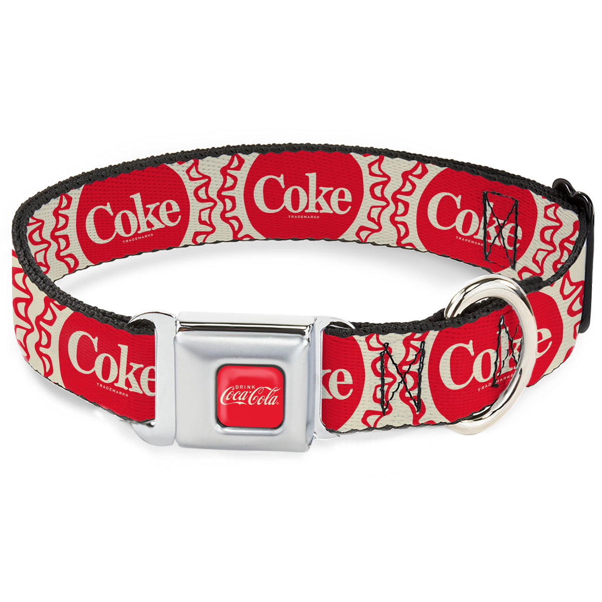 DRINK COCA-COLA Logo Full Color Red/White Seatbelt Buckle Collar - Vintage COKE Bottle Caps White/Red Dog Collars Seatbelt Buckle Coca-Cola