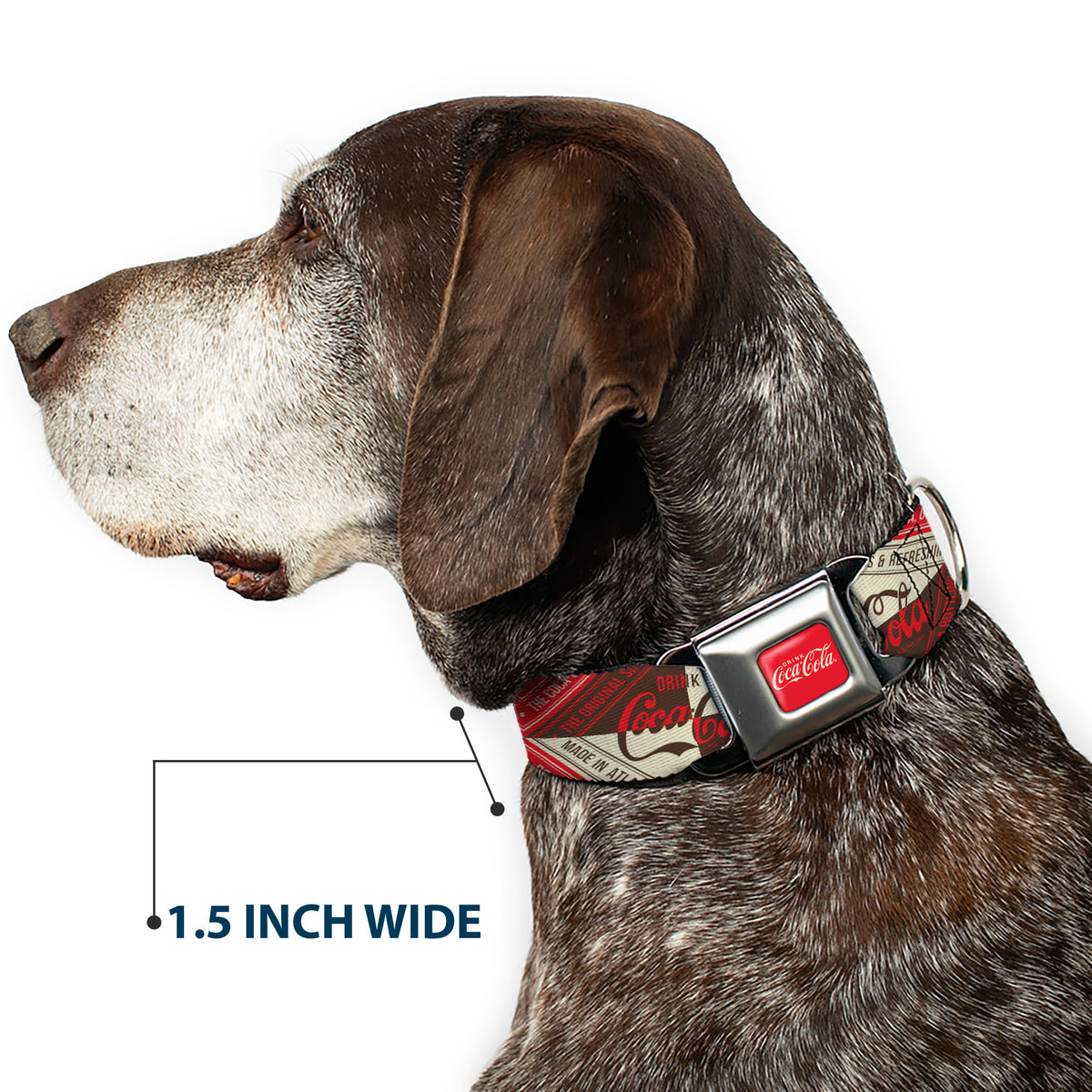 DRINK COCA-COLA Logo Full Color Red/White Seatbelt Buckle Collar - DRINK COCA-COLA Coke Diamond Blocks Red/Brown/Beige Dog Collars Seatbelt Buckle Coca-Cola