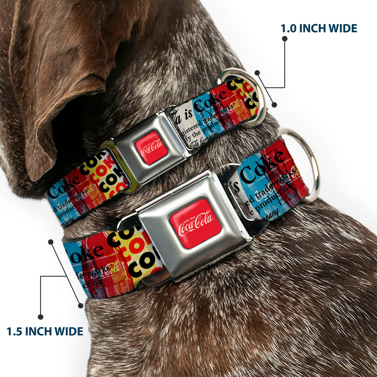 DRINK COCA-COLA Logo Full Color Red/White Seatbelt Buckle Collar - COKE IS IT! Pop Art Collage Multi Color Dog Collars Seatbelt Buckle Coca-Cola