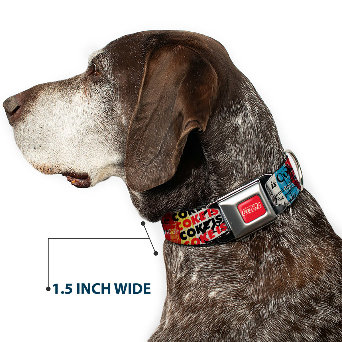 DRINK COCA-COLA Logo Full Color Red/White Seatbelt Buckle Collar - COKE IS IT! Pop Art Collage Multi Color Dog Collars Seatbelt Buckle Coca-Cola