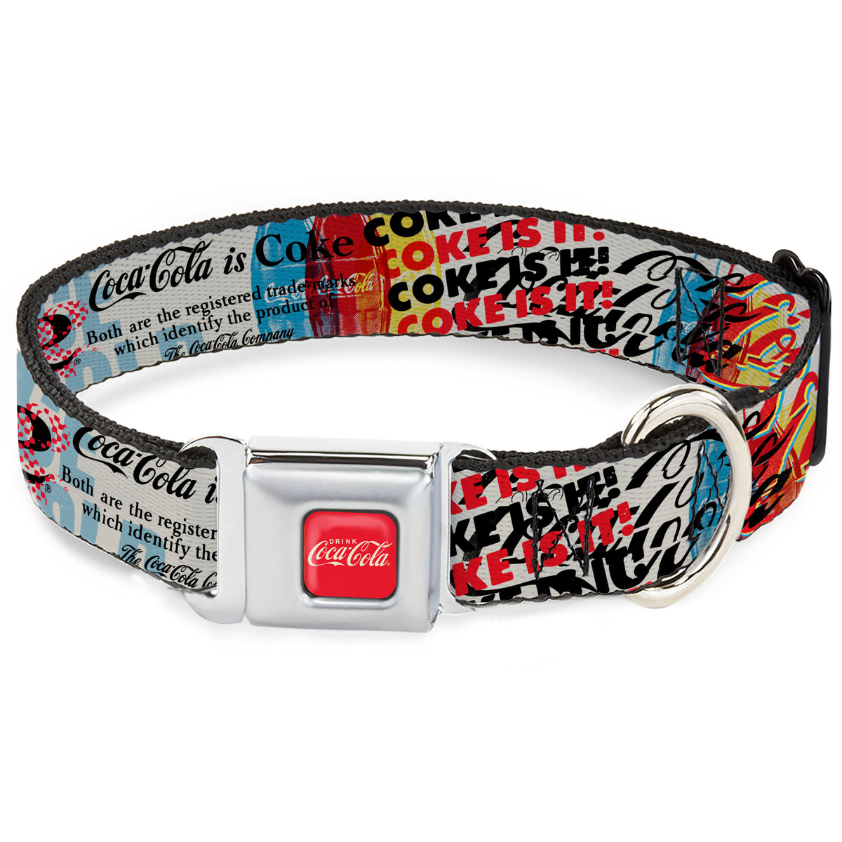 DRINK COCA-COLA Logo Full Color Red/White Seatbelt Buckle Collar - COKE IS IT! Pop Art Collage Multi Color Dog Collars Seatbelt Buckle Coca-Cola