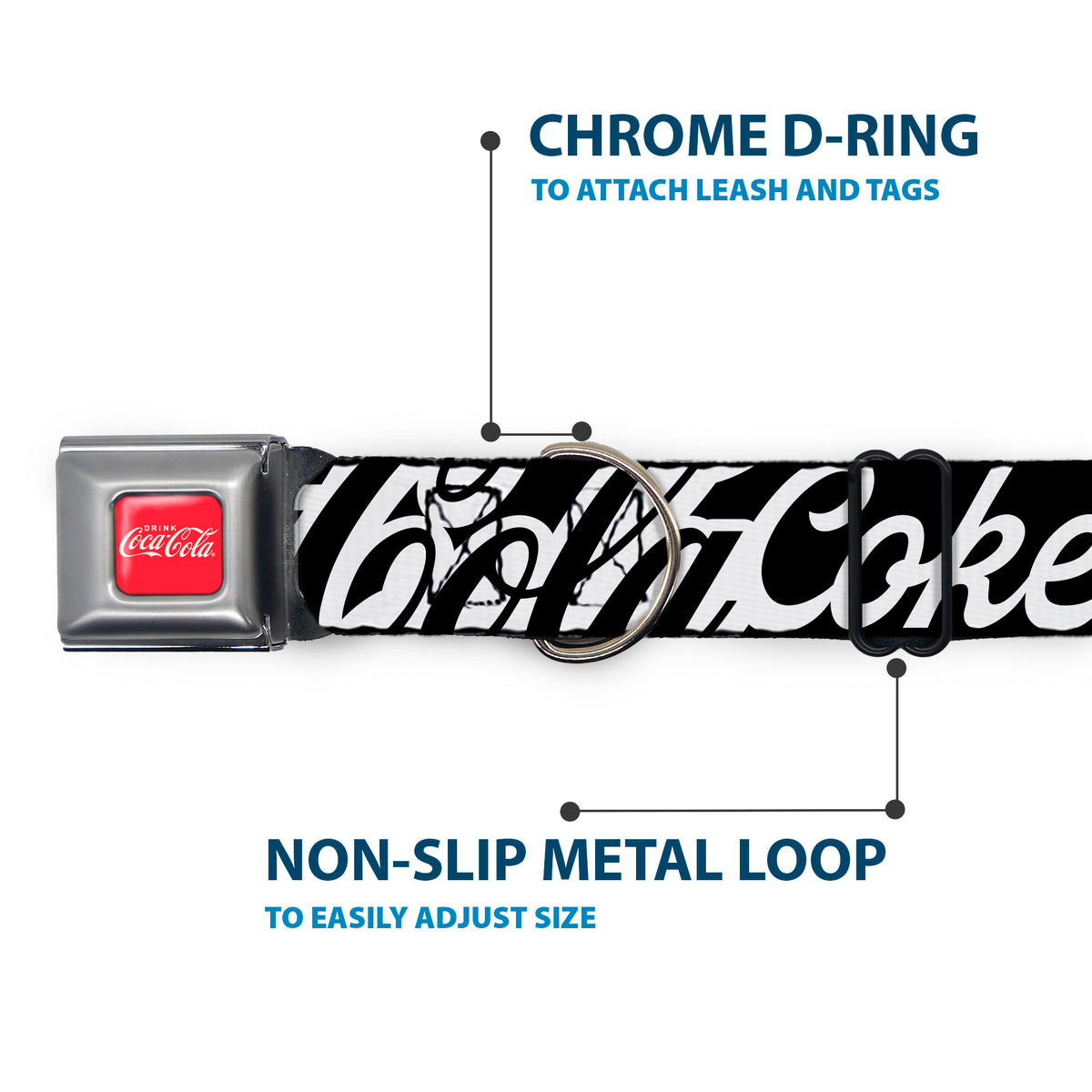 DRINK COCA-COLA Logo Full Color Red/White Seatbelt Buckle Collar - COCA-COLA COKE Typography IT'S THE REAL THING Black/White Dog Collars Seatbelt Buckle Coca-Cola