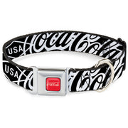 DRINK COCA-COLA Logo Full Color Red/White Seatbelt Buckle Collar - COCA-COLA COKE Typography IT'S THE REAL THING Black/White Dog Collars Seatbelt Buckle Coca-Cola