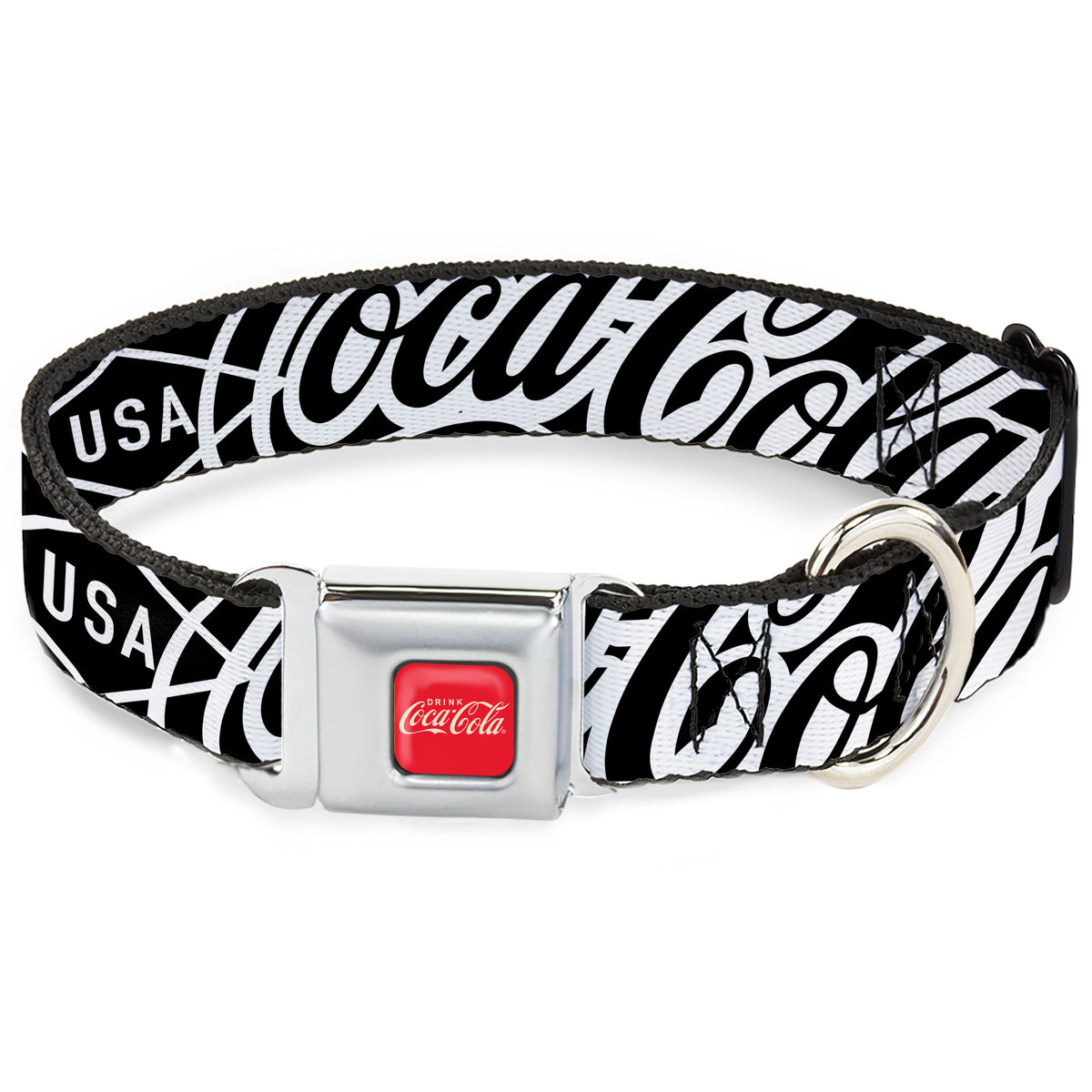 DRINK COCA-COLA Logo Full Color Red/White Seatbelt Buckle Collar - COCA-COLA COKE Typography IT'S THE REAL THING Black/White Dog Collars Seatbelt Buckle Coca-Cola