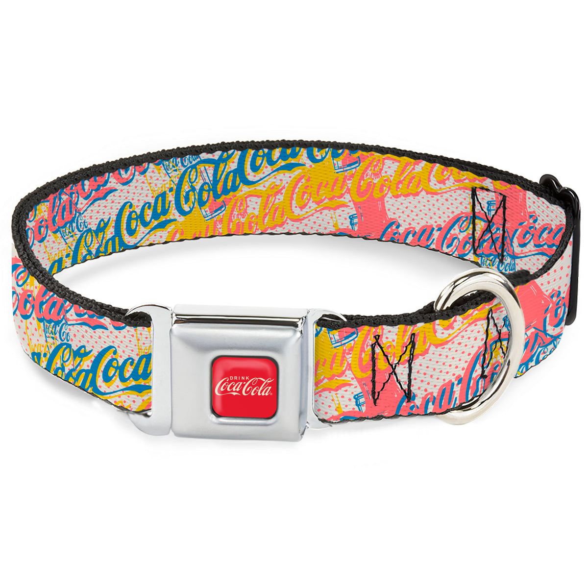 DRINK COCA-COLA Logo Full Color Red/White Seatbelt Buckle Collar - COCA-COLA Script Logo Stacked Pop Art White/Multi Pastel Dog Collars Seatbelt Buckle Coca-Cola