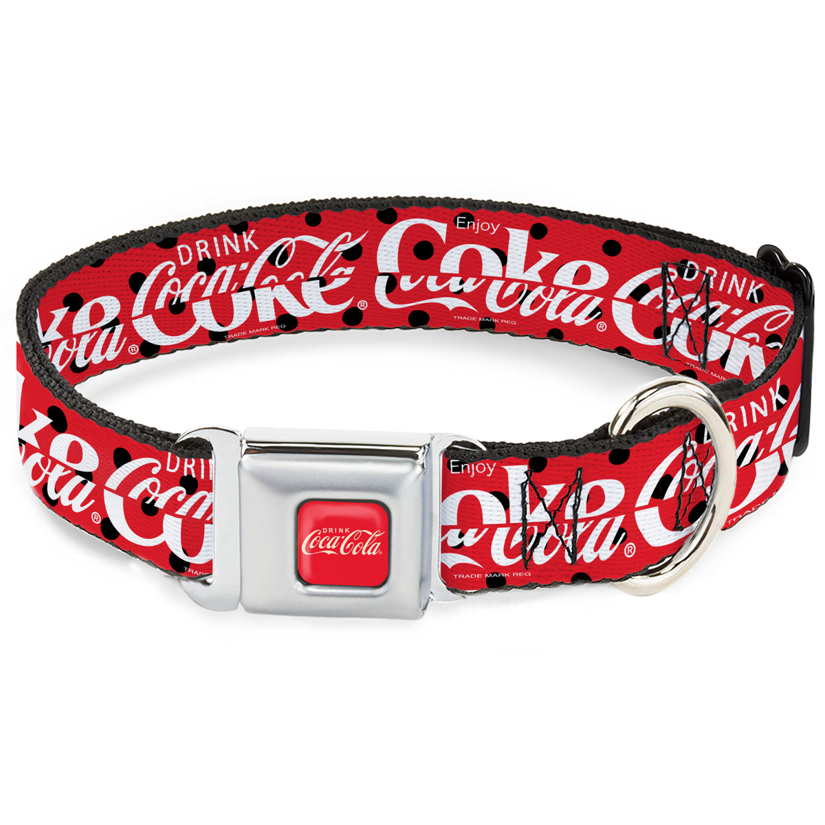 DRINK COCA-COLA Logo Full Color Red/White Seatbelt Buckle Collar - DRINK COCA-COLA COKE Polka Dot Red/Black/White Dog Collars Seatbelt Buckle Coca-Cola