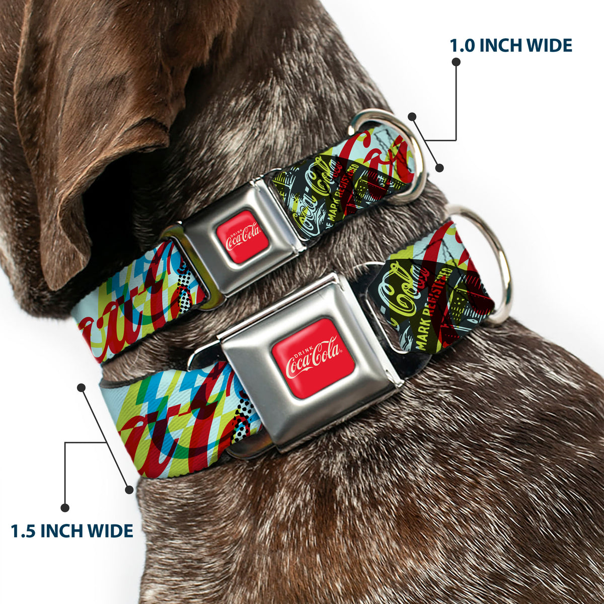 DRINK COCA-COLA Logo Full Color Red/White Seatbelt Buckle Collar - COCA-COLA COKE Logos and Bottle Pop Art Multi Color Dog Collars Seatbelt Buckle Coca-Cola