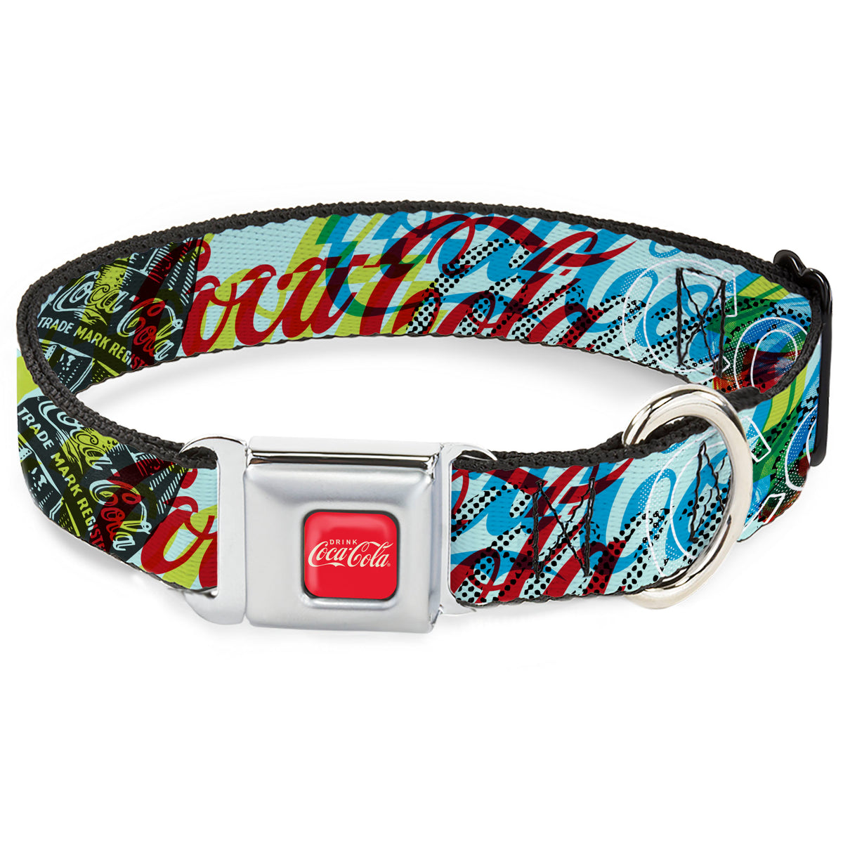 DRINK COCA-COLA Logo Full Color Red/White Seatbelt Buckle Collar - COCA-COLA COKE Logos and Bottle Pop Art Multi Color Dog Collars Seatbelt Buckle Coca-Cola