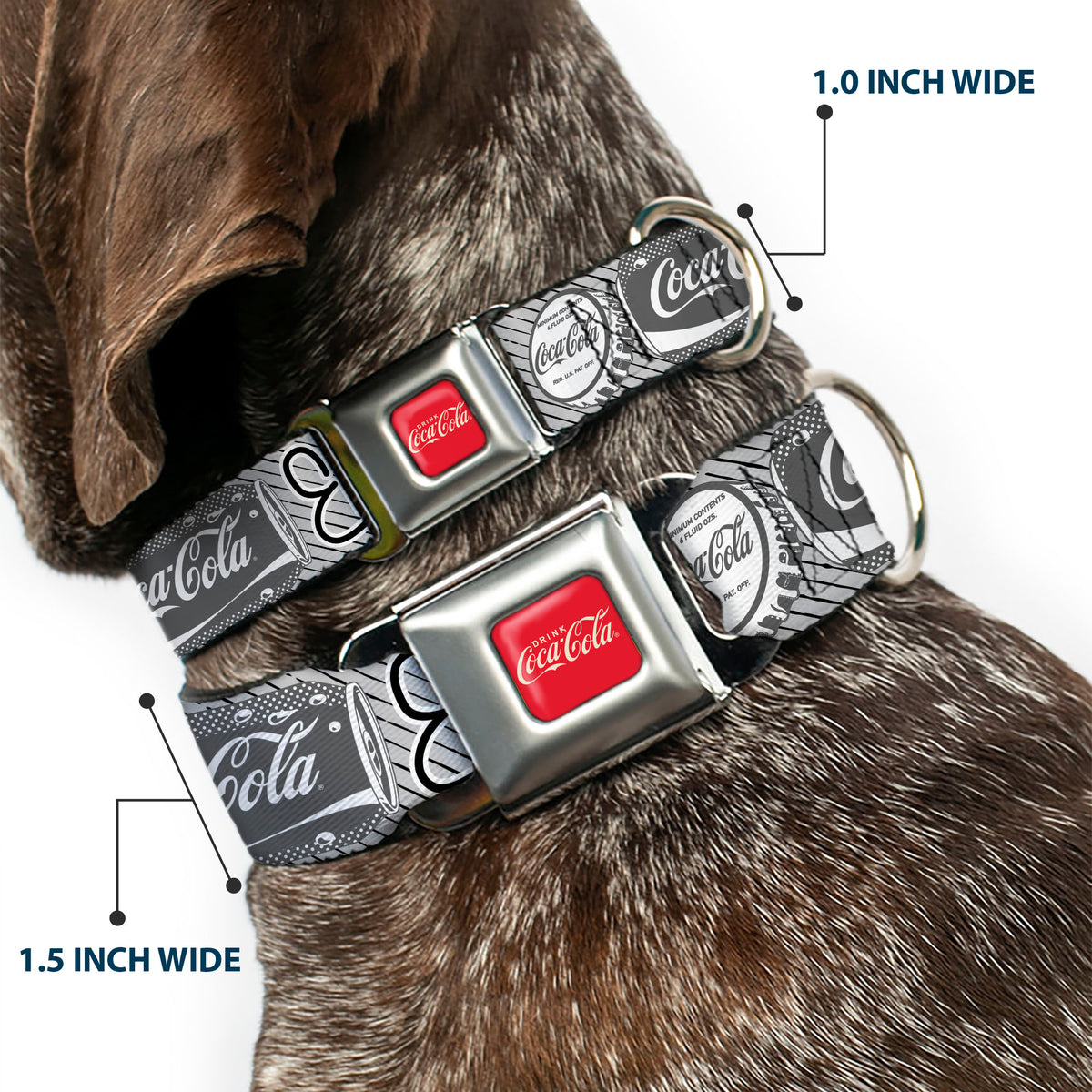 DRINK COCA-COLA Logo Full Color Red/White Seatbelt Buckle Collar - Coca-Cola ENJOY REFRESH Can and Bottle Grays/White/Black Dog Collars Seatbelt Buckle Coca-Cola