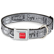 DRINK COCA-COLA Logo Full Color Red/White Seatbelt Buckle Collar - Coca-Cola ENJOY REFRESH Can and Bottle Grays/White/Black Dog Collars Seatbelt Buckle Coca-Cola