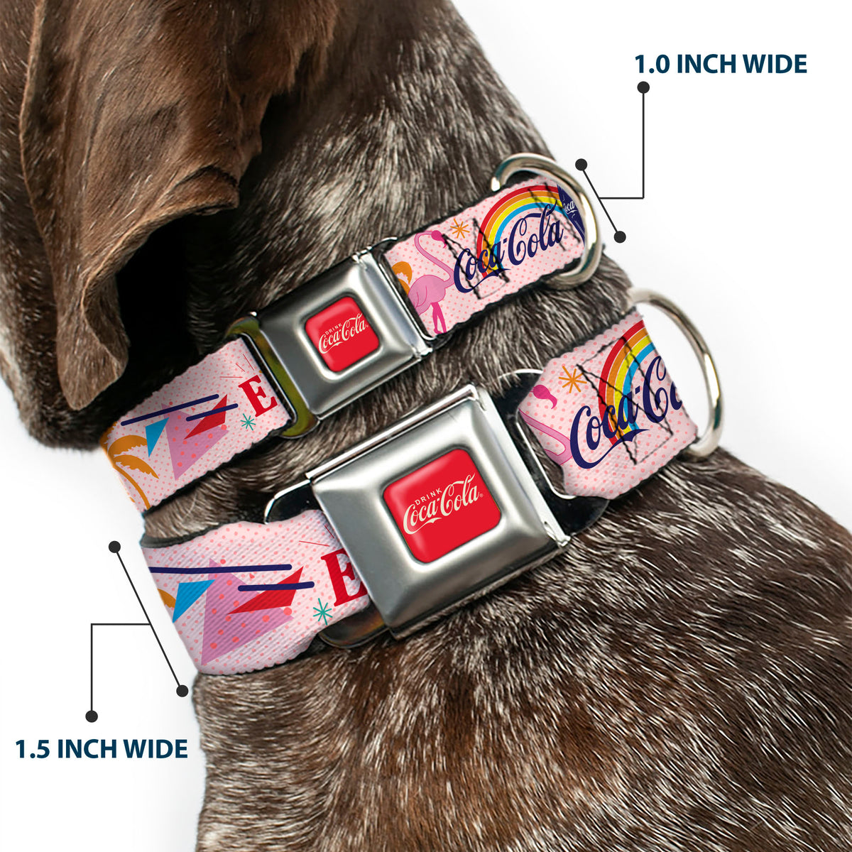 DRINK COCA-COLA Logo Full Color Red/White Seatbelt Buckle Collar - Coca-Cola ENJOY Vibrant Icons Collage Pinks/Multi Color Dog Collars Seatbelt Buckle Coca-Cola