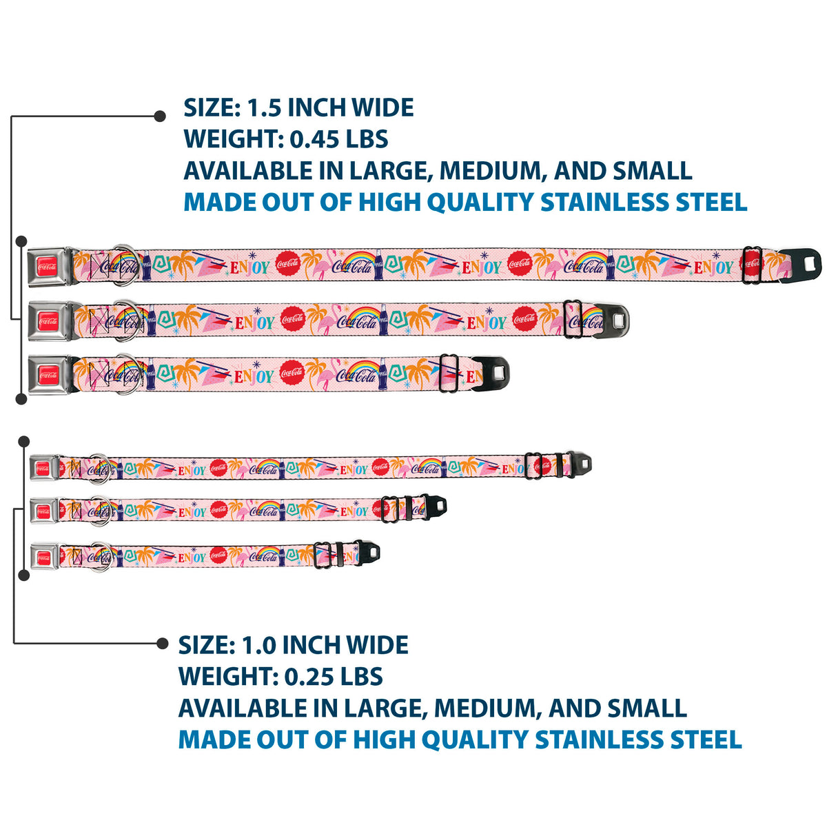 DRINK COCA-COLA Logo Full Color Red/White Seatbelt Buckle Collar - Coca-Cola ENJOY Vibrant Icons Collage Pinks/Multi Color Dog Collars Seatbelt Buckle Coca-Cola